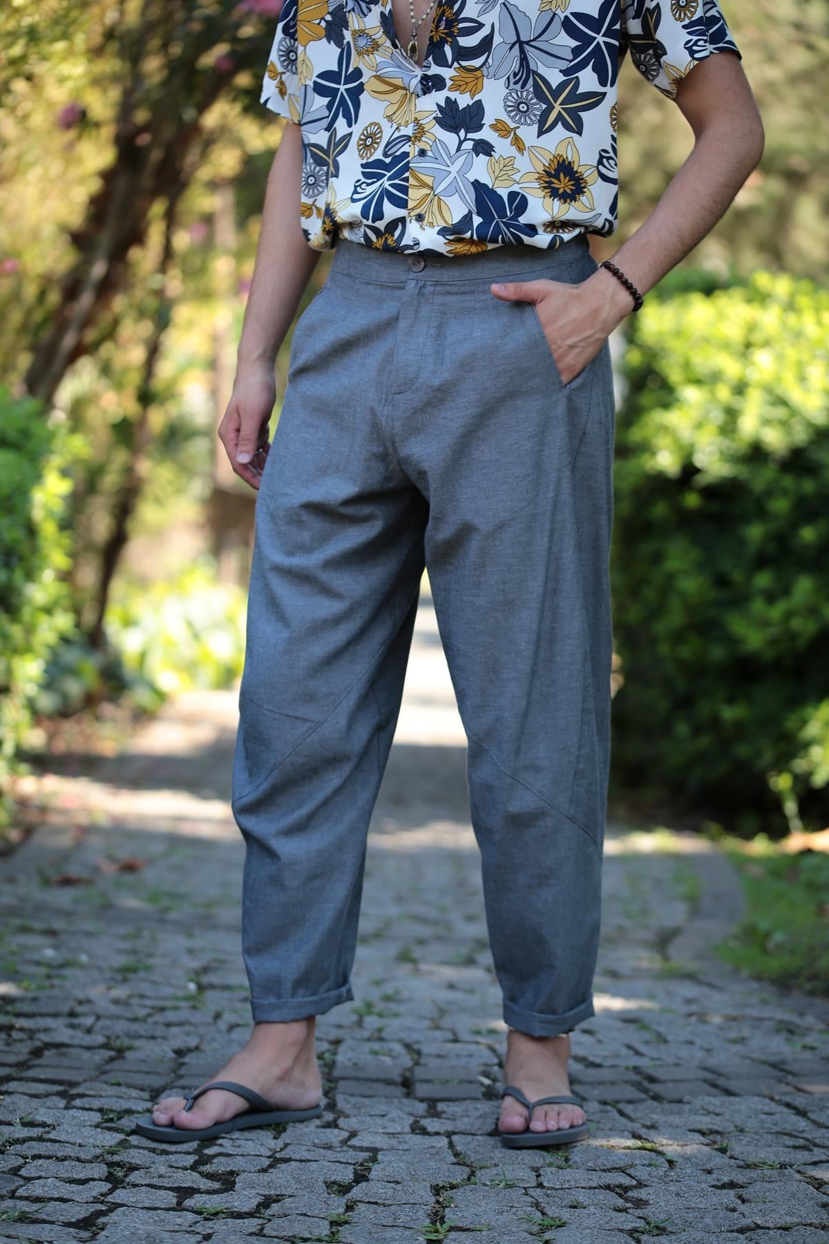  Gri Beli Lastikli Pantolon