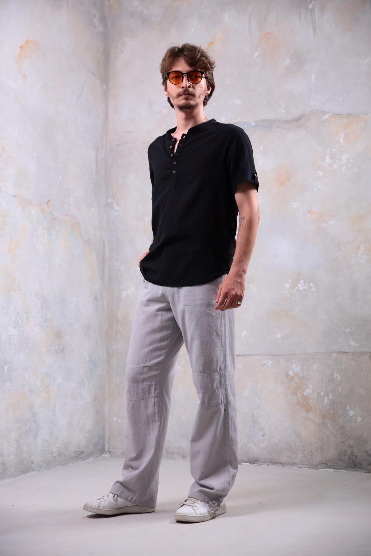  Gri Paçası Büzgülü Tom Pantolon