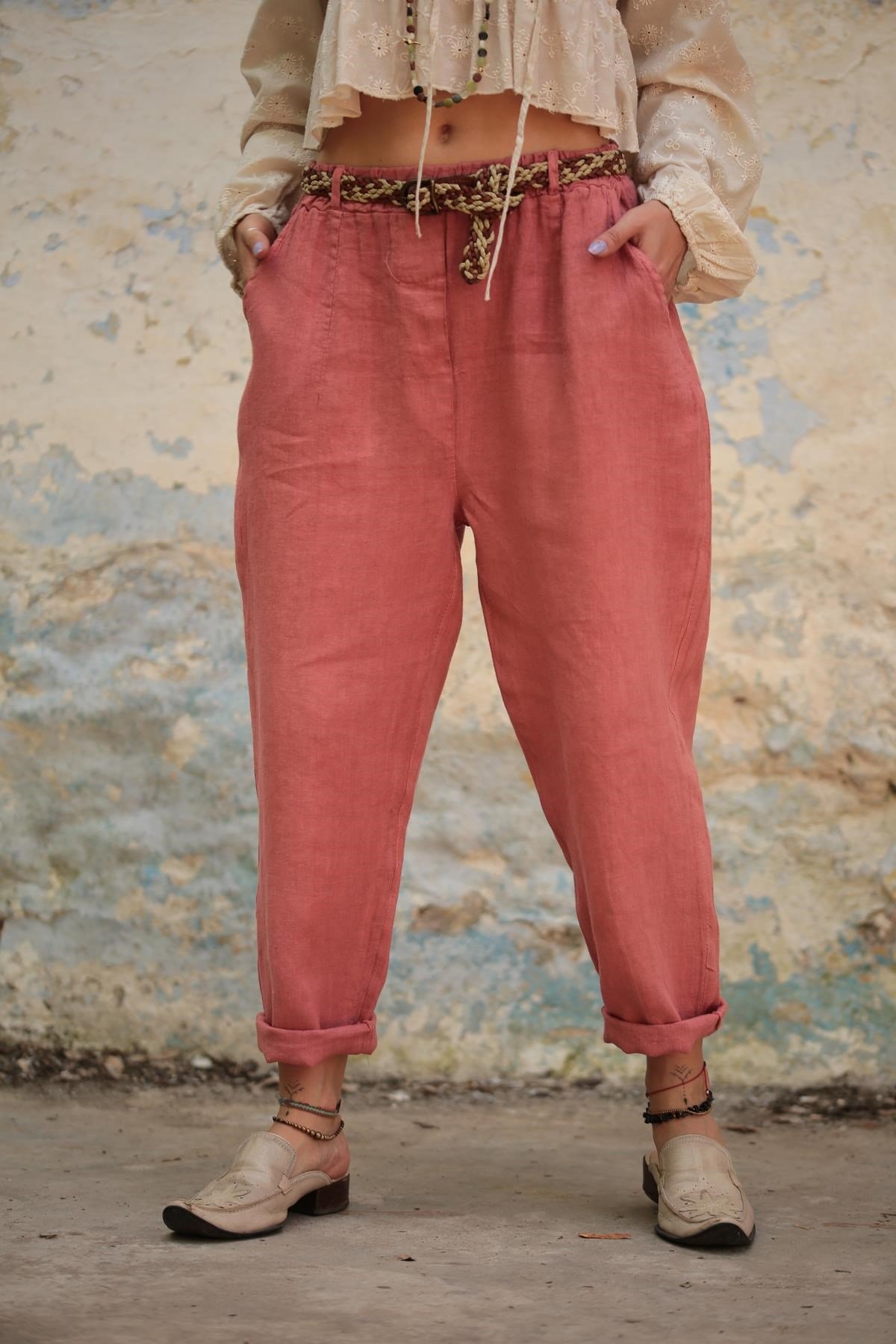  Gül Kurusu Keten Judith Pantolon