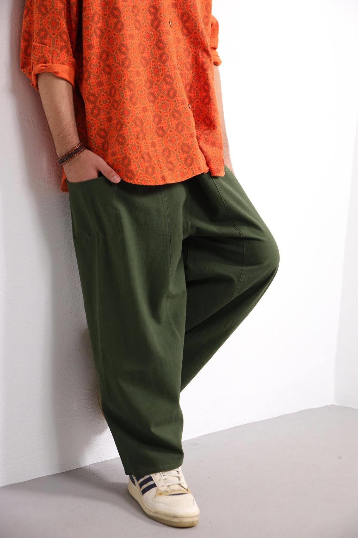  Haki Balıkçı Desenli Pantolon