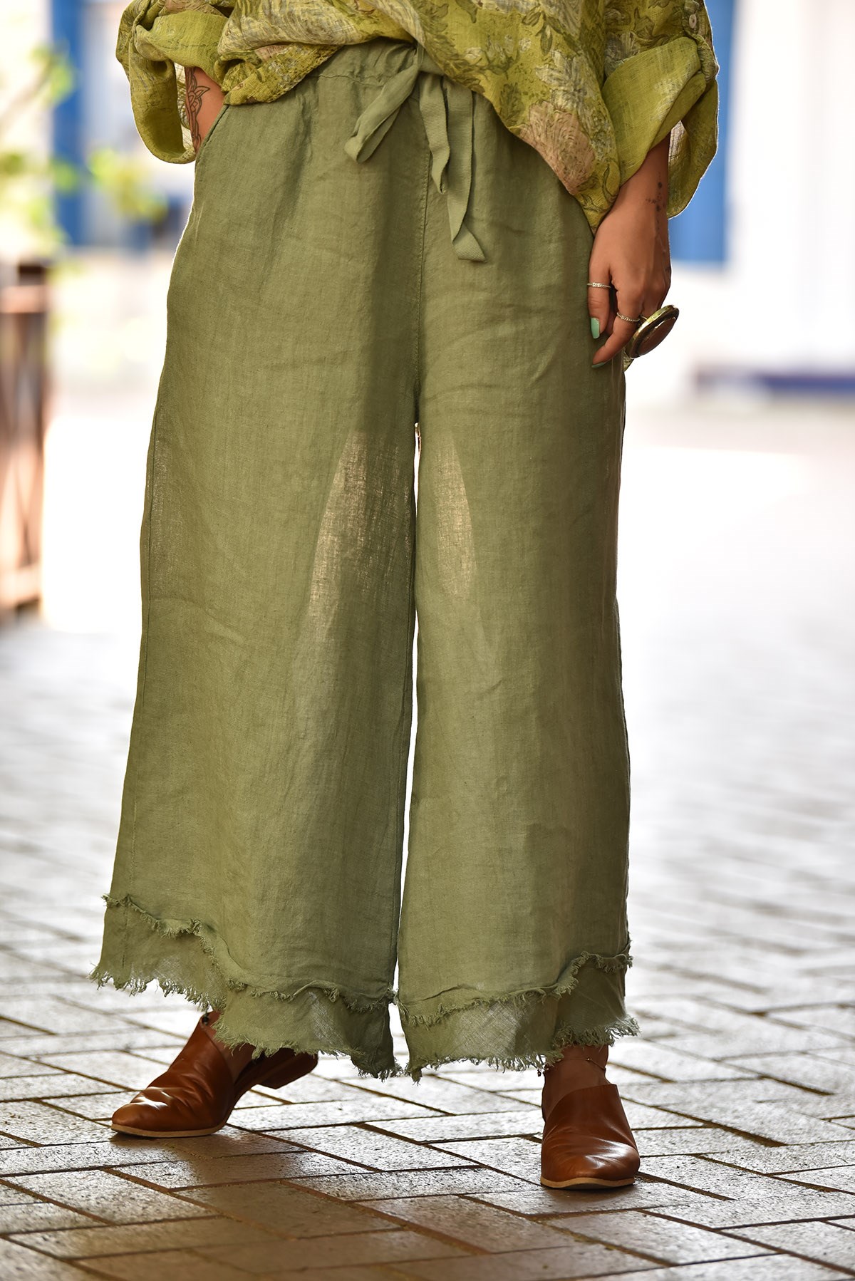 Haki Bol Paça Dikişli Keten Pantolon - Şaman Butik - Bohem Giyim ve  Aksesuar | Kadın & Erkek