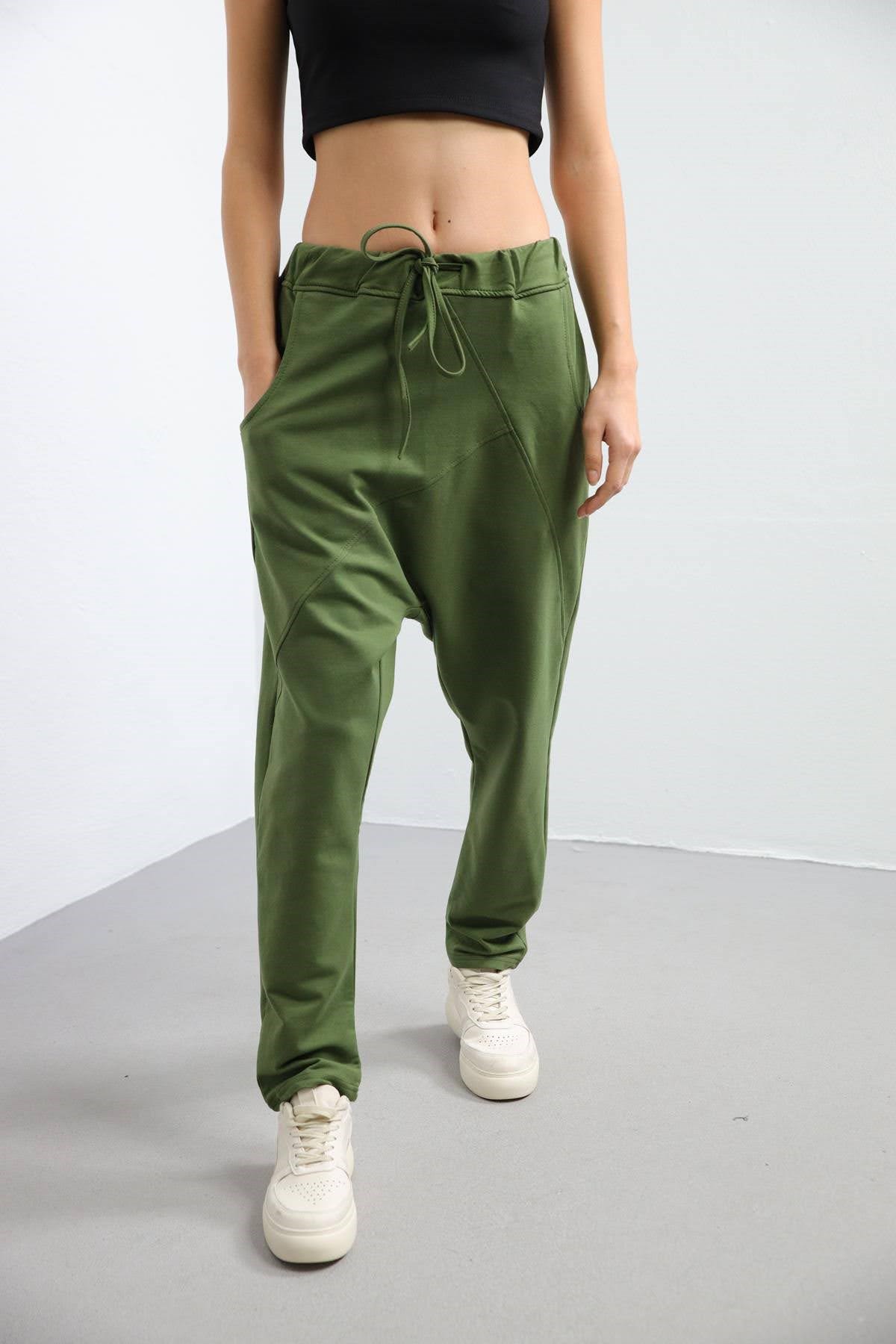 Khaki Stitch Detail Trousers - Saman Butik | Shop Online Khaki Stitch Detail Trousers