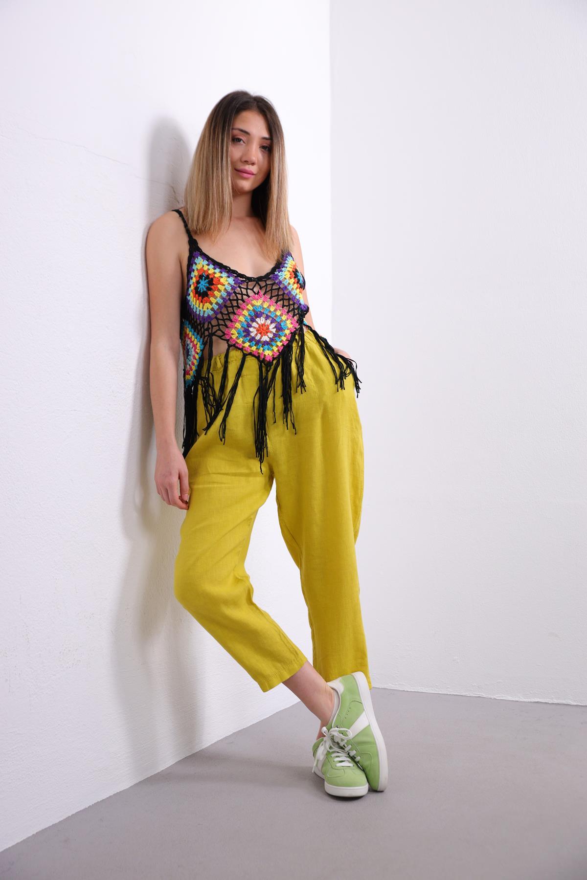 Mustard Judith Linen Trousers - Saman Butik | Shop Online Mustard Judith Linen Trousers