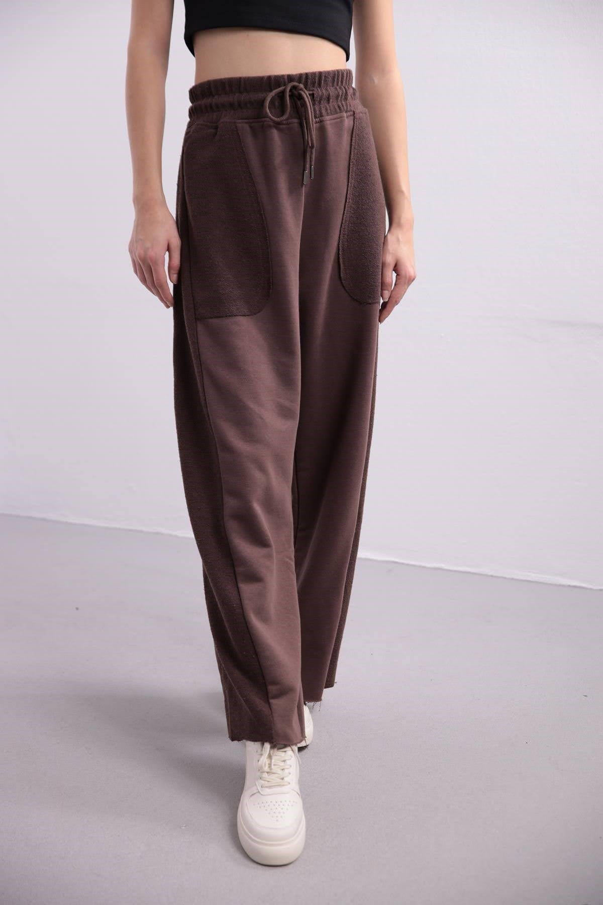 Brown Wide Leg Comfy Trousers - Saman Butik | Shop Online Brown Wide Leg Comfy Trousers