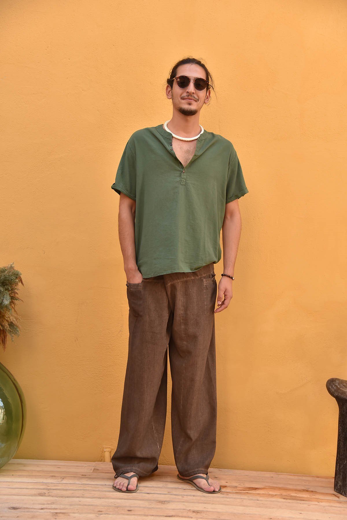 Kahverengi Yağ Yıkama Balıkçı Pantolon - Şaman Butik Kahverengi Yağ Yıkama Balıkçı Pantolon