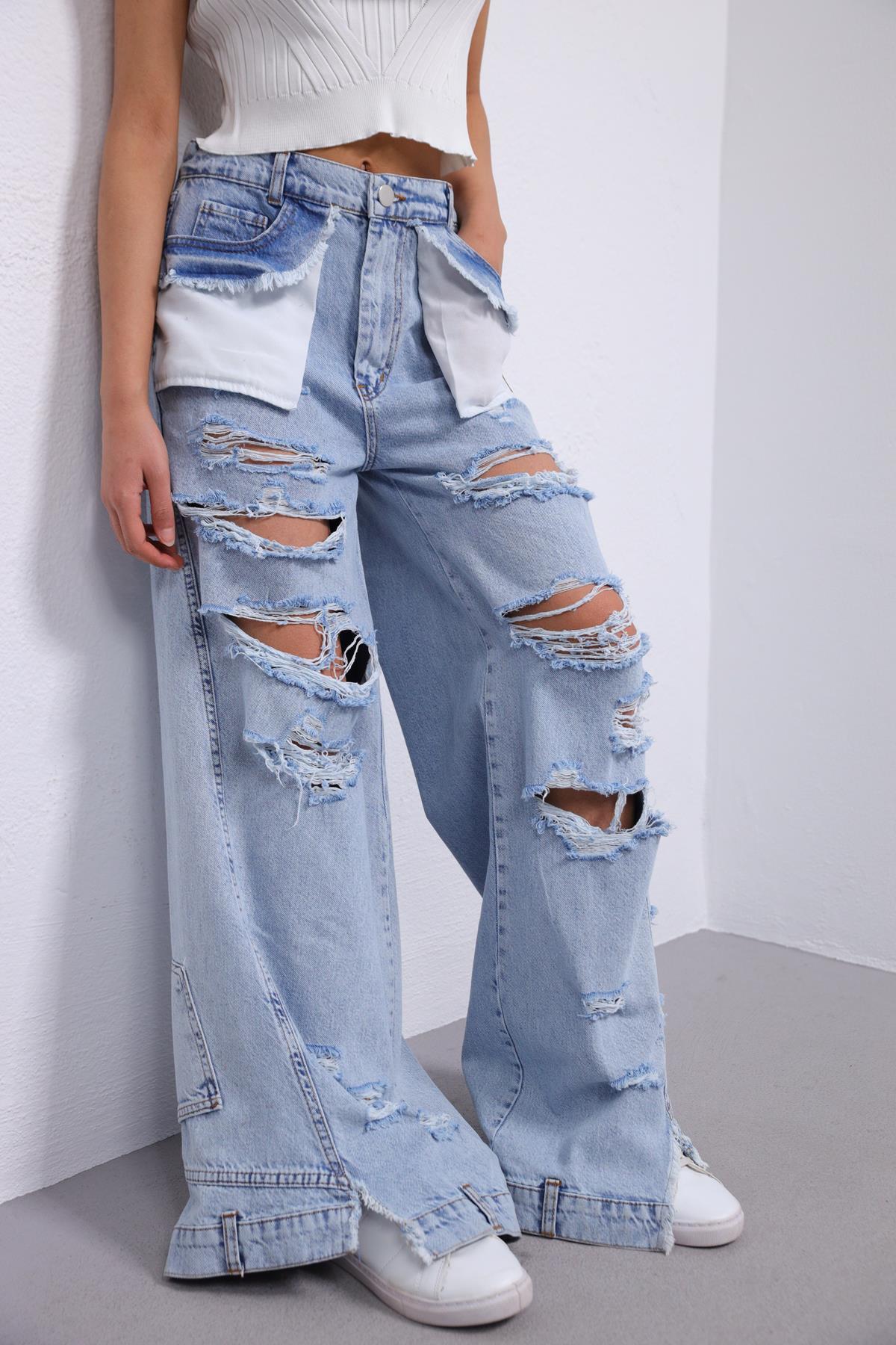 Blue Disstressed Ripped Jeans Pants