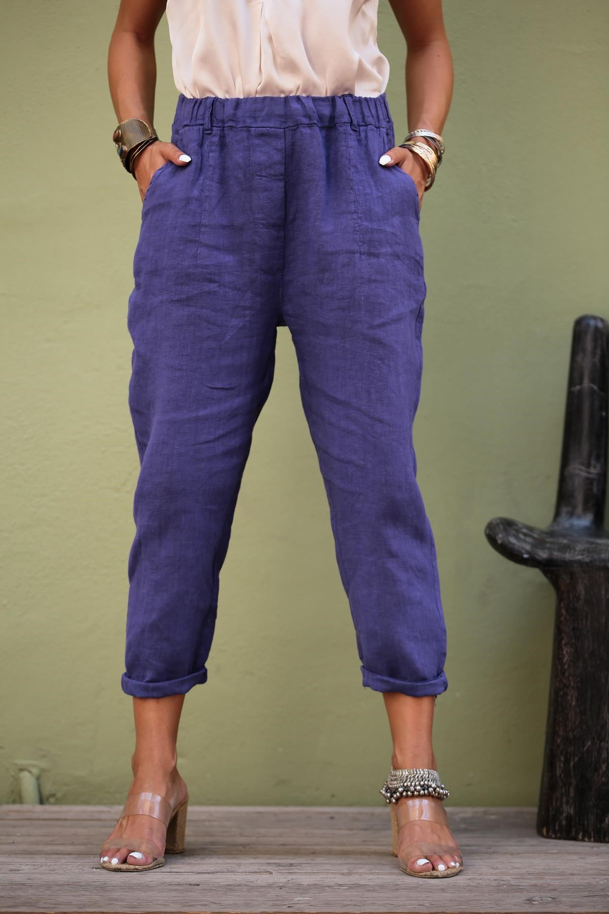 Mor Keten Judith Pantolon - Şaman Butik Mor Keten Judith Pantolon