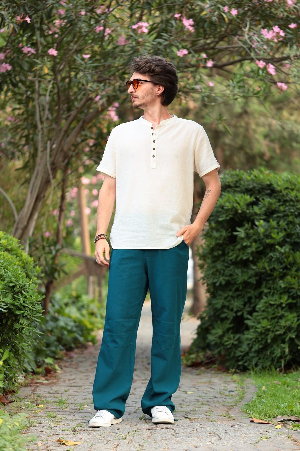  Petrol Mavisi Paçası Büzgülü Tom Pantolon