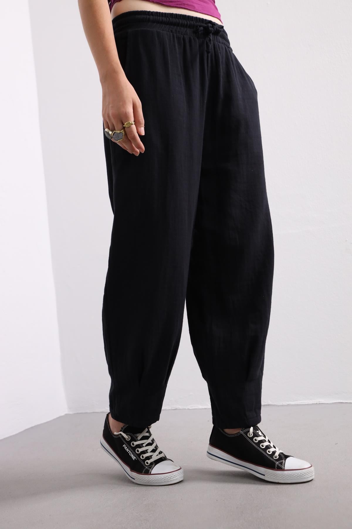 Saman Butik | Shop Online Black Elastic Waist Trousers