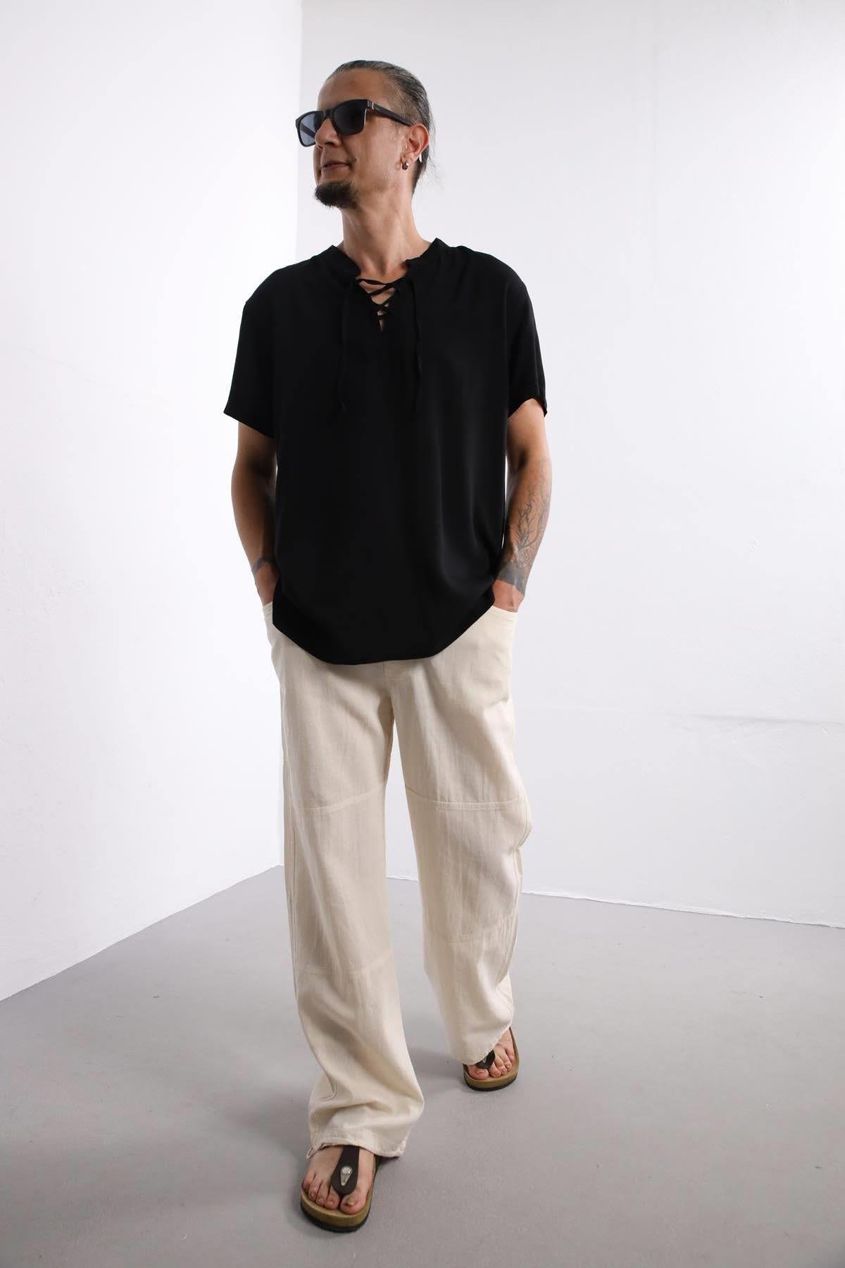  Taş Rengi Paçası Büzgülü Tom Pantolon