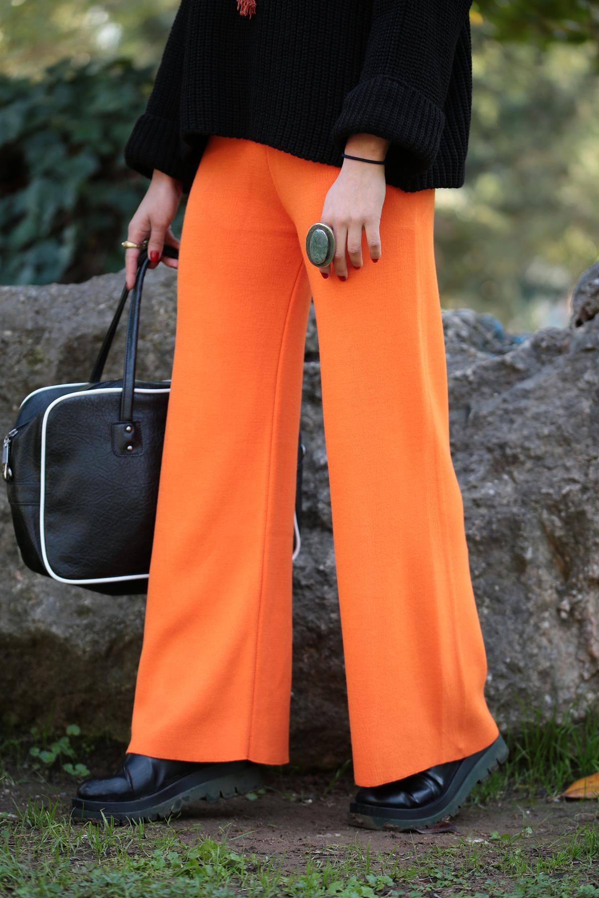 Orange Elastic Waist Knit Trousers - Saman Butik | Shop Online