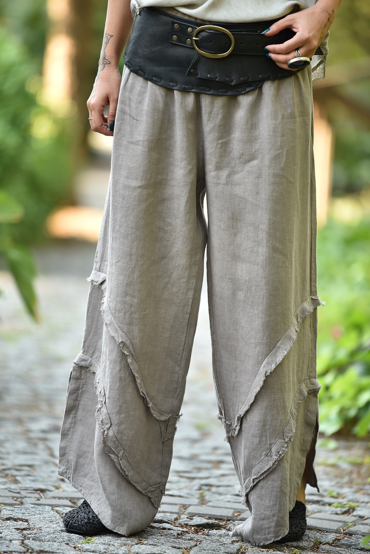 Vizon Paça Detaylı Rahat Kesim Keten Pantolon - Şaman Butik - Bohem Giyim  ve Aksesuar | Kadın & Erkek