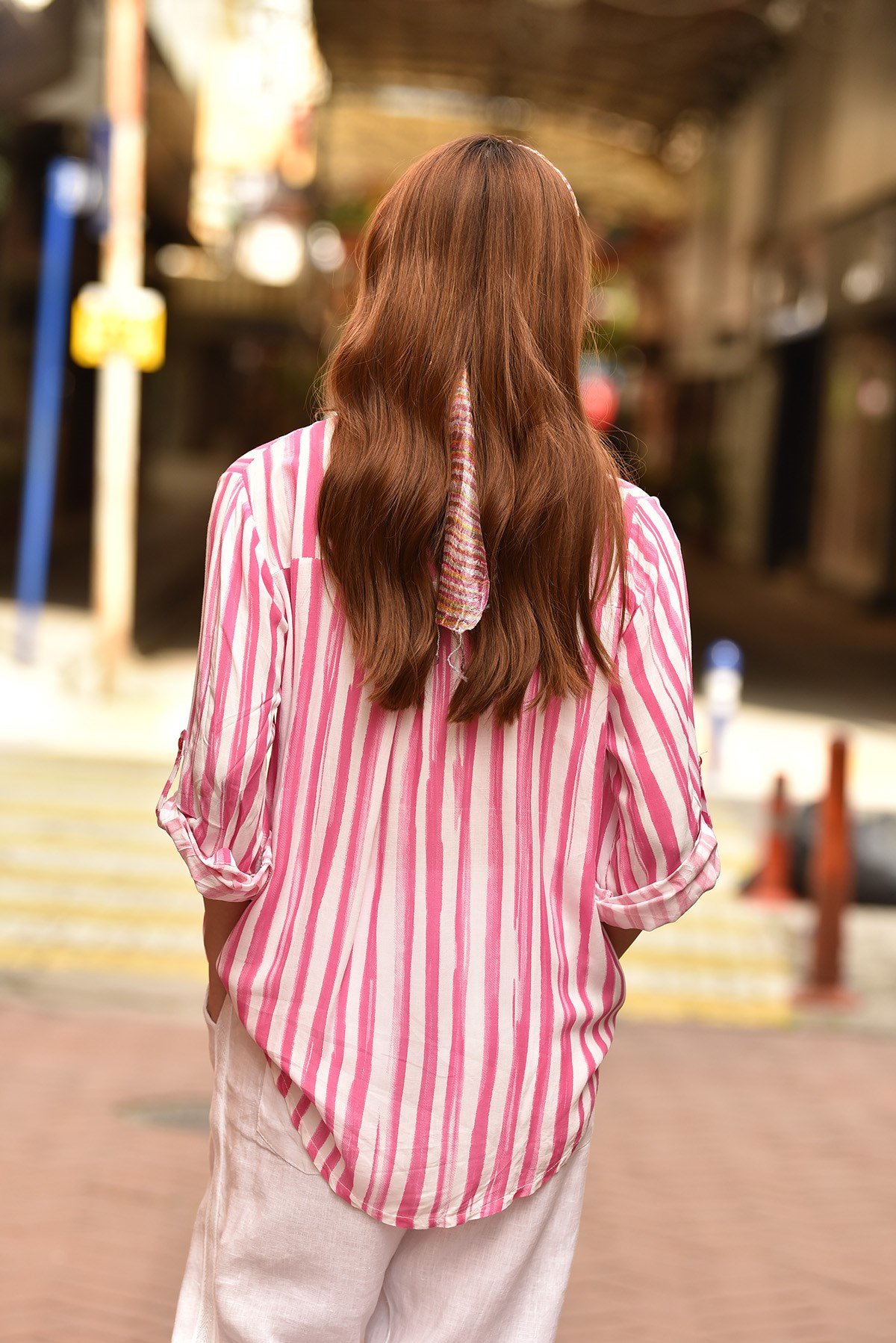Pink White Striped Shirt - Şaman Butik | Boho Fashion