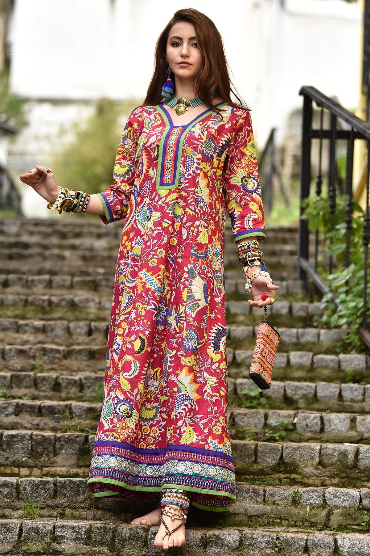 Pembe Etek Ucu Pullu Otantik Elbise - Şaman Butik - Bohem Giyim ve Aksesuar  | Kadın & Erkek