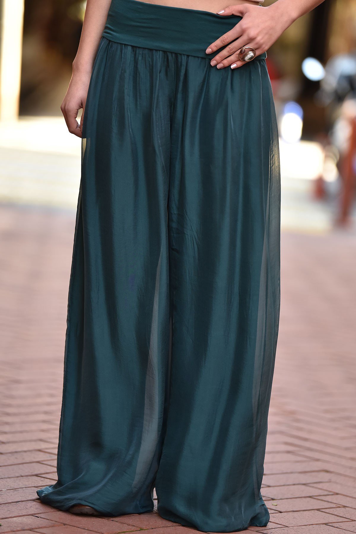  Oil Blue Silk Trousers