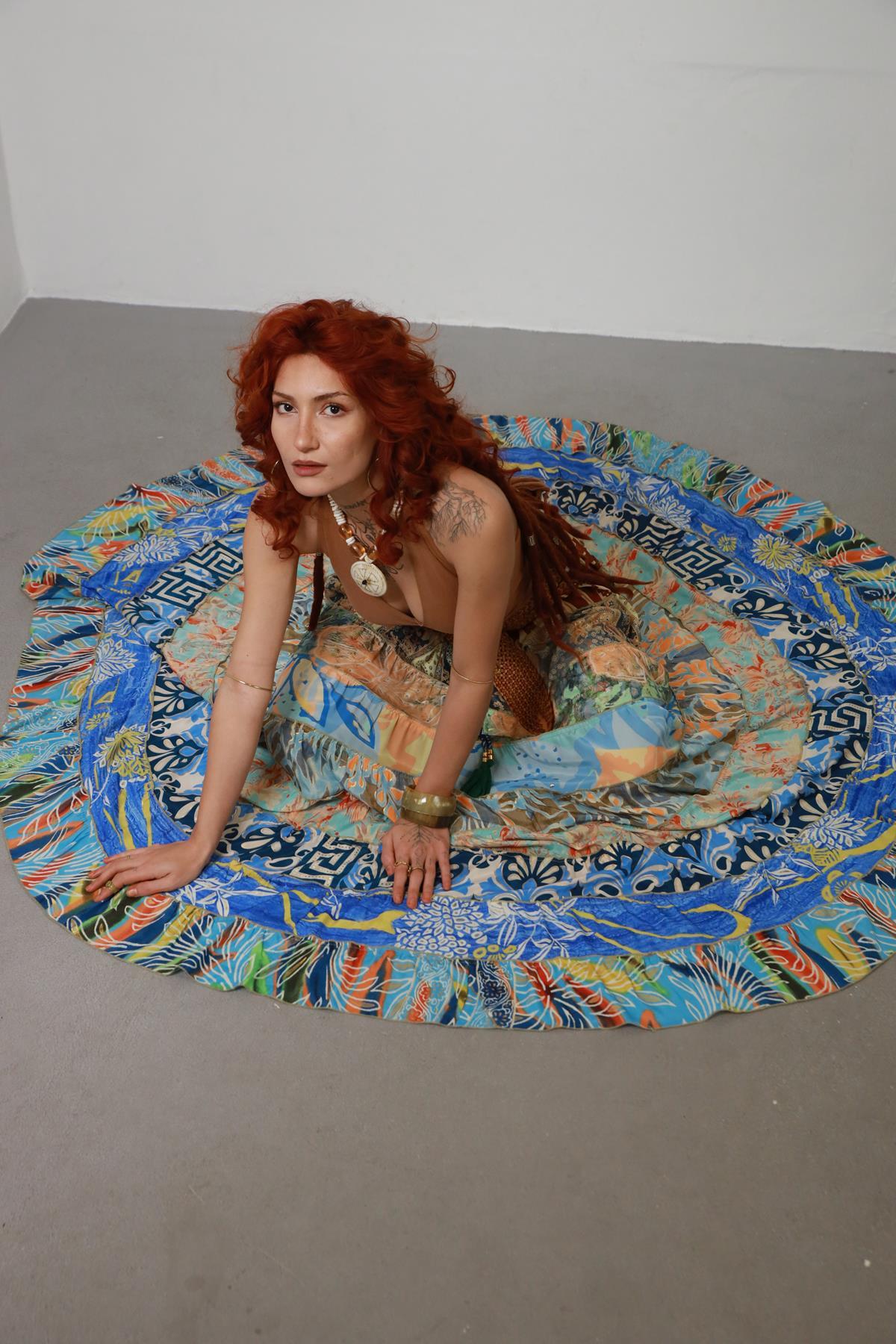 Renkli Patchwork Otantik İpek Etek