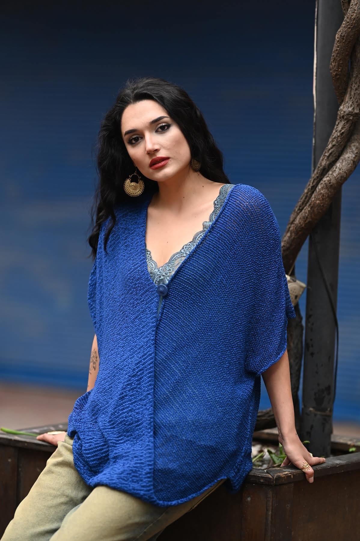 Saks Mavisi Tek Düğme Judith Merserize Tunik