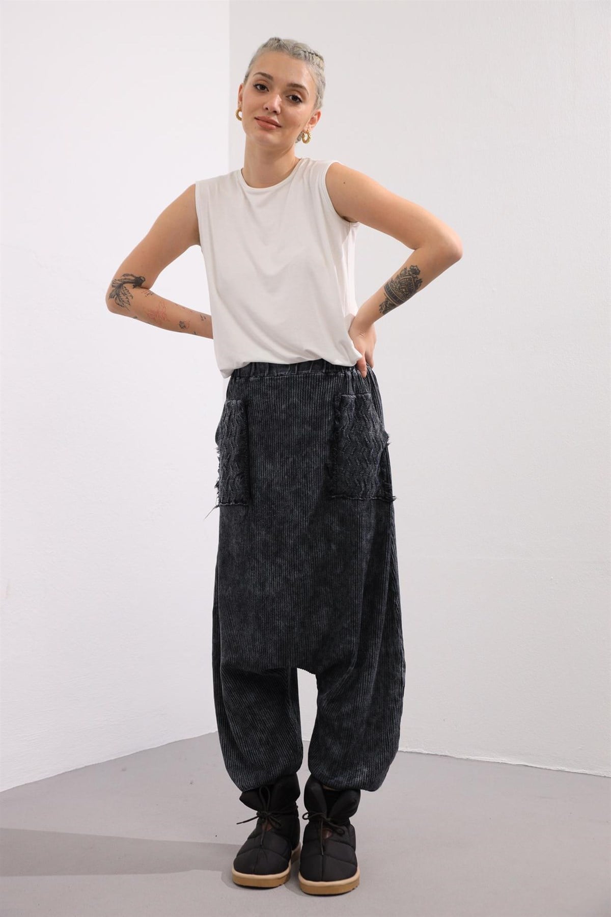  Antrasit Cebi Saçaklı Şalvar