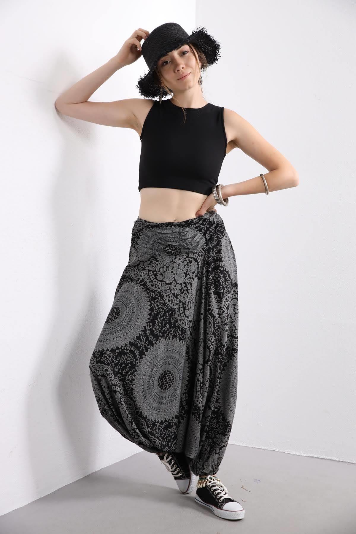  Antrasit Desenli Beli Drapeli Şalvar