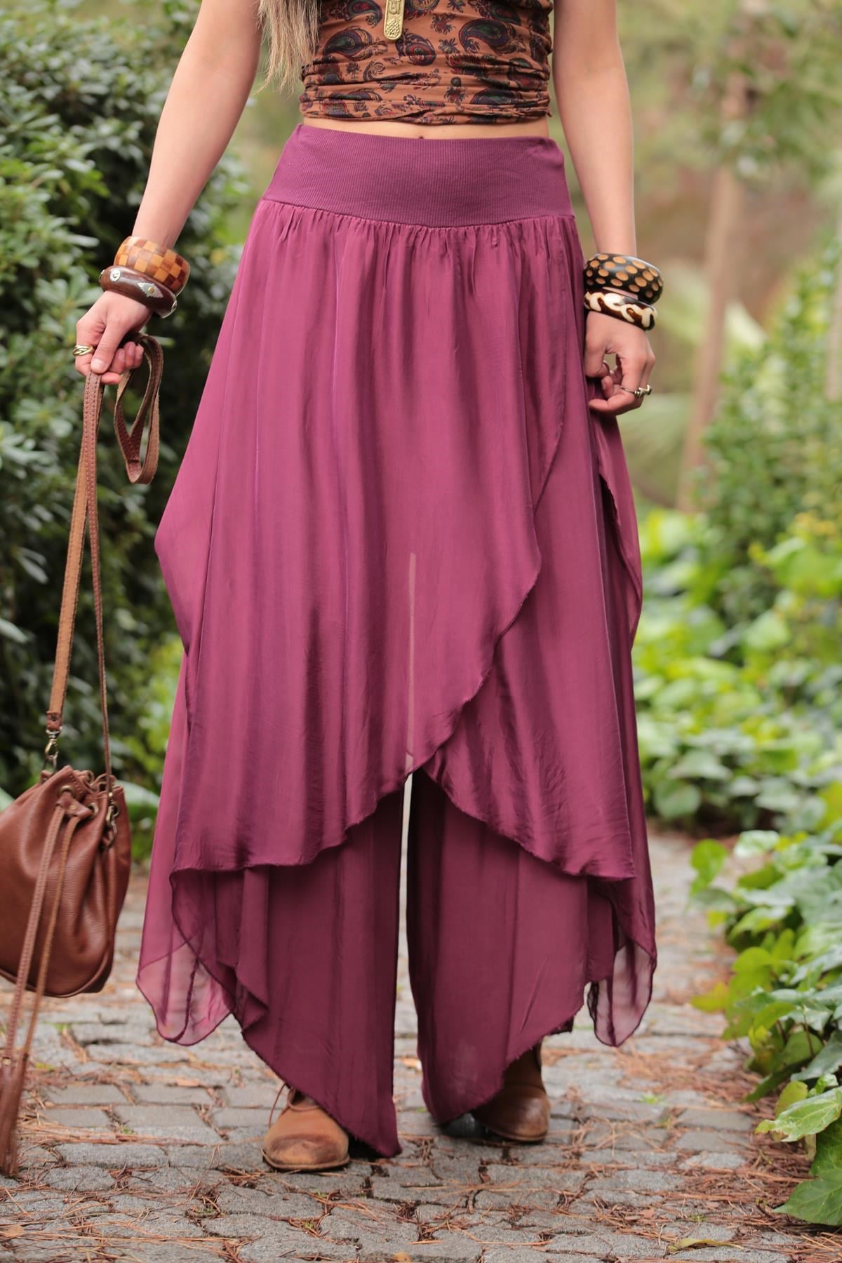 Bordo İpek Kelebek Şalvar - Şaman Butik Bordo İpek Kelebek Şalvar