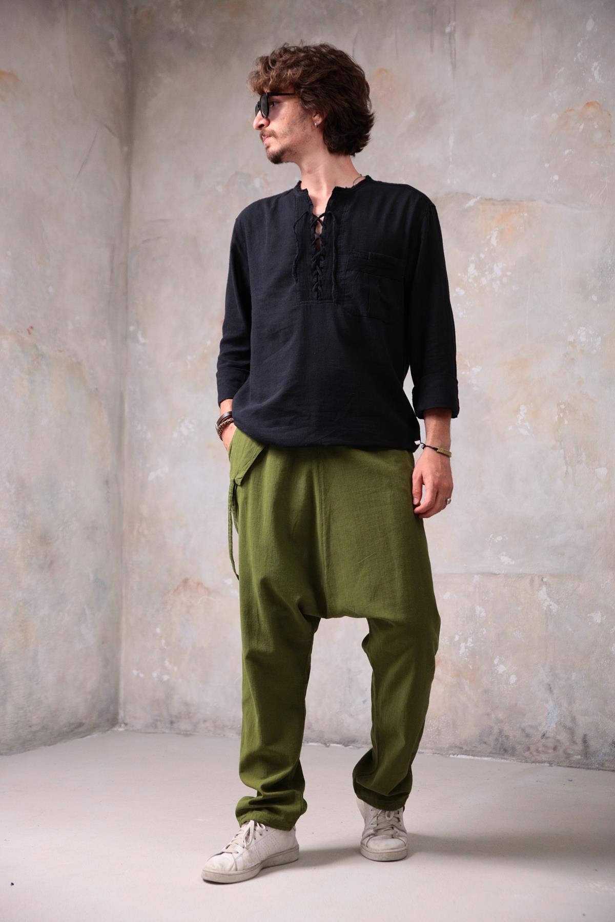 Haki Johan Şalvar - Şaman Butik Haki Johan Şalvar