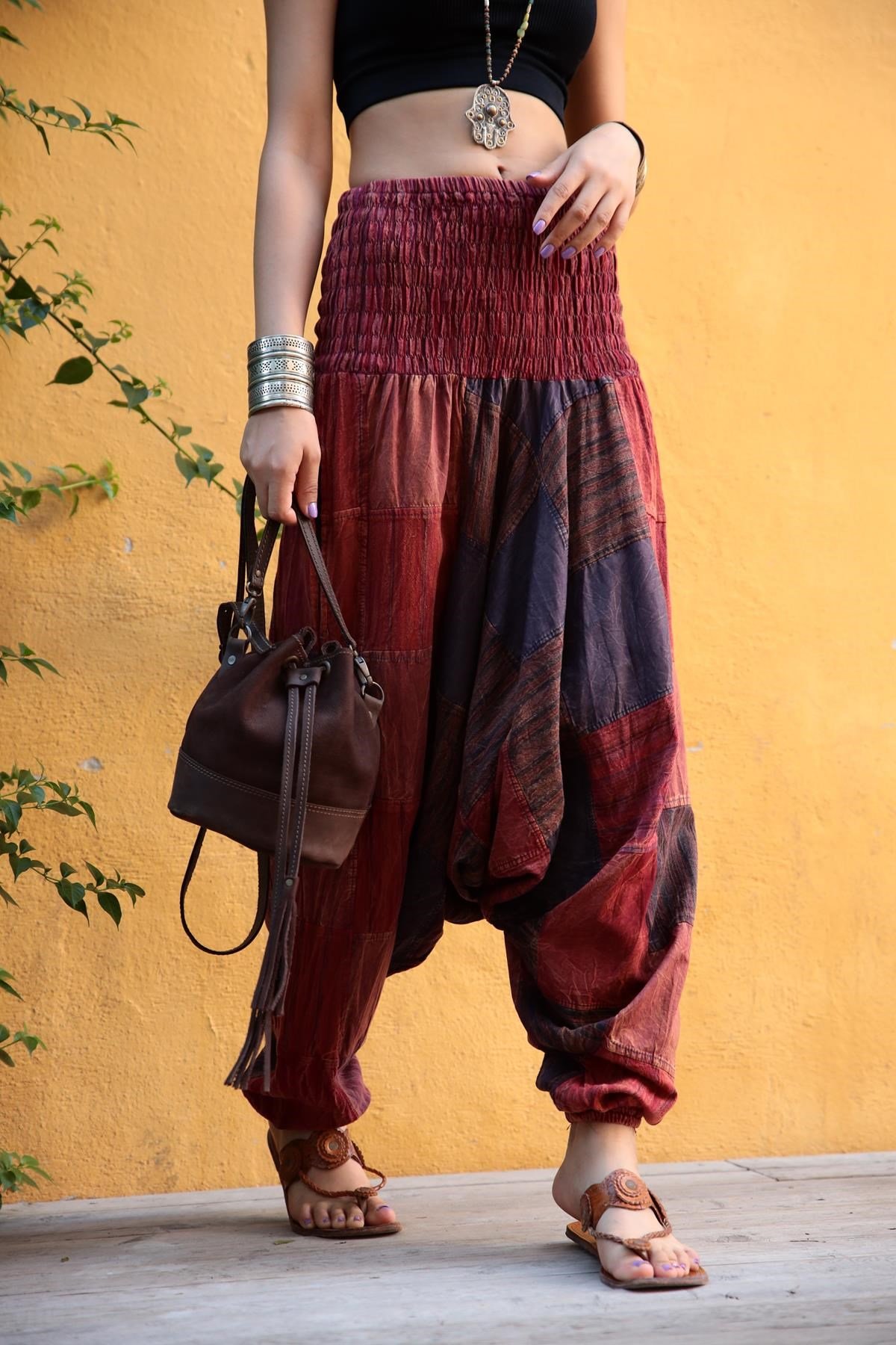 SKA Hippie Nepalese Striped Stonewashed Blockprint Patchwork Harem Pants  Multi  SKA Clothing