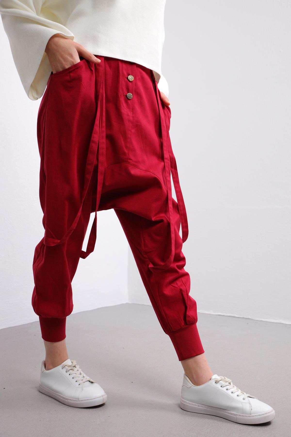 Red Harem Trousers - Şaman Butik | Boho Fashion Red Harem Trousers