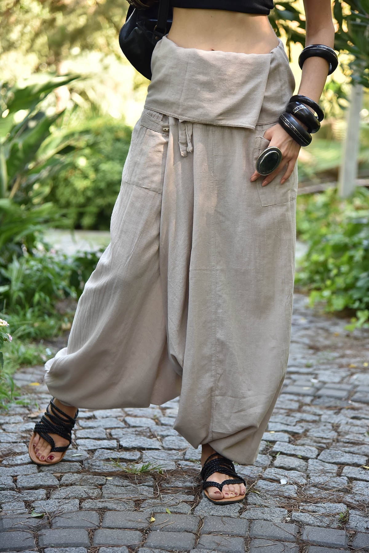 Krem Balıkçı Şalvar - Şaman Butik Krem Balıkçı Şalvar