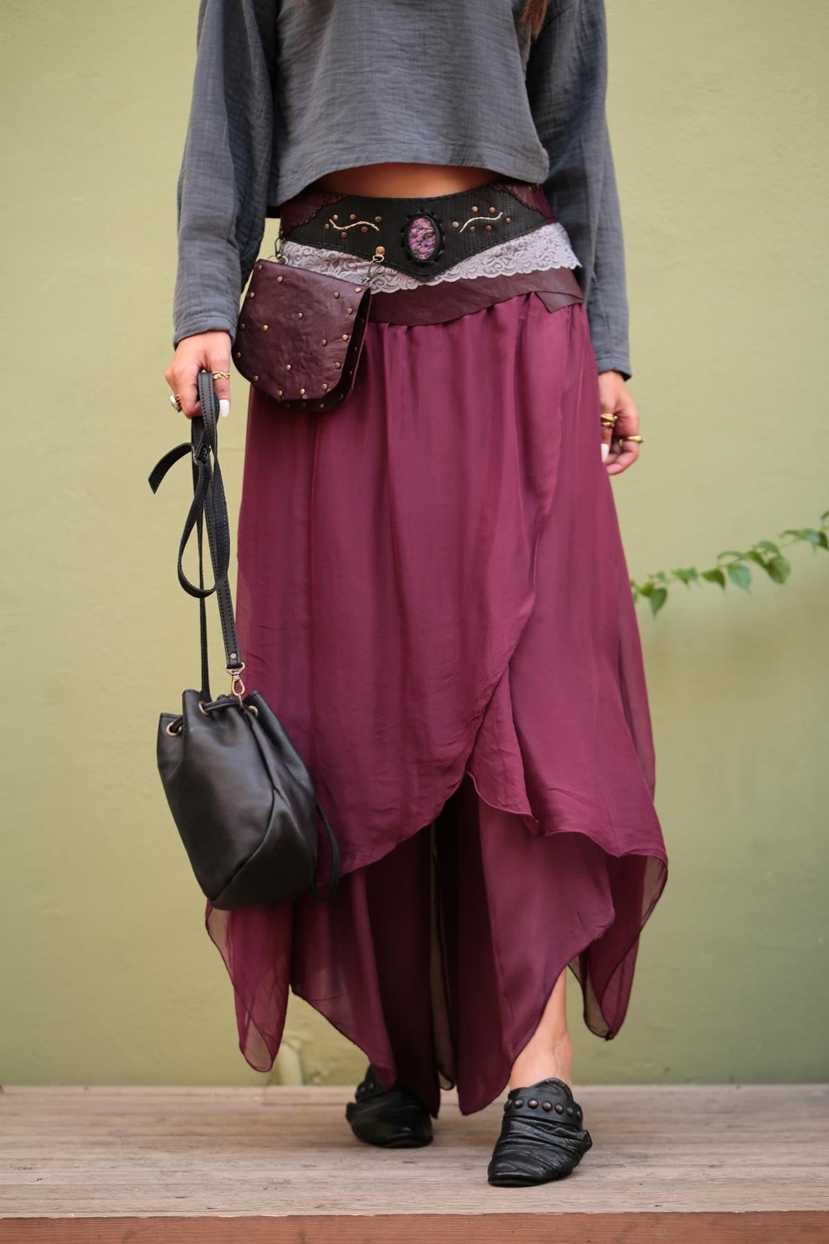 Mürdüm İpek Kelebek Şalvar - Şaman Butik Mürdüm İpek Kelebek Şalvar