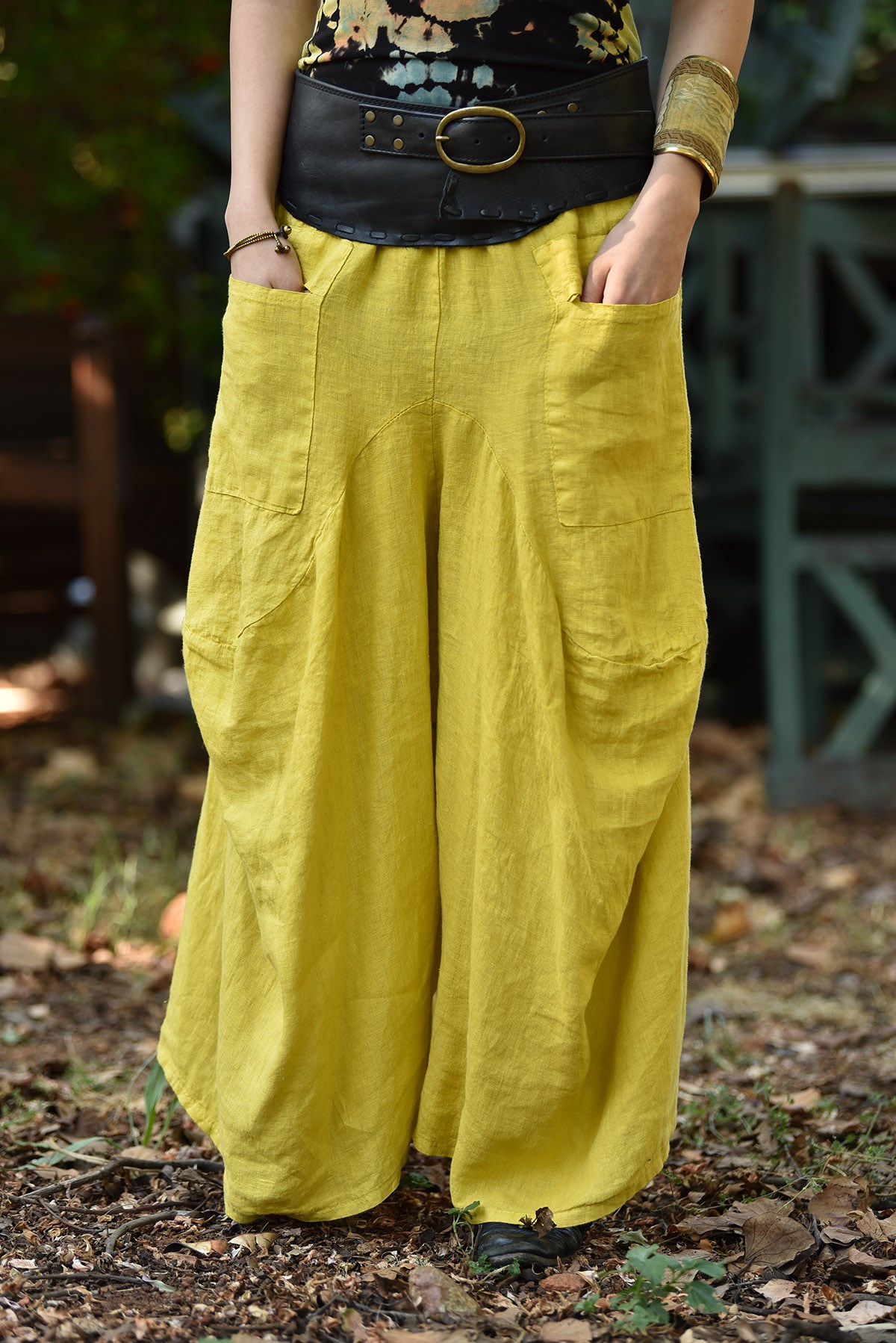 Yellow Linen Countess Harem Pants - Şaman Butik | Boho Fashion