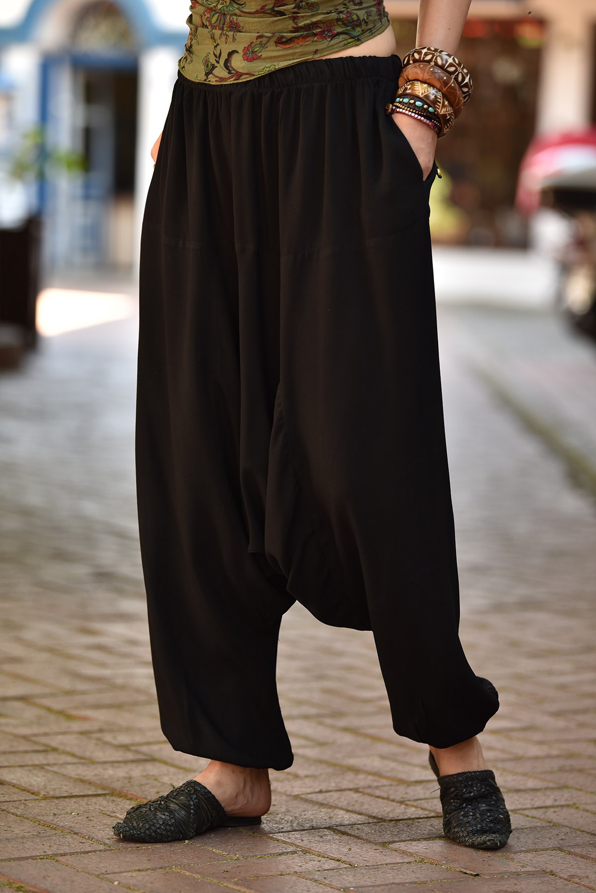 Siyah Beli Lastikli Cepli Şalvar - Şaman Butik - Bohem Giyim ve Aksesuar |  Kadın & Erkek