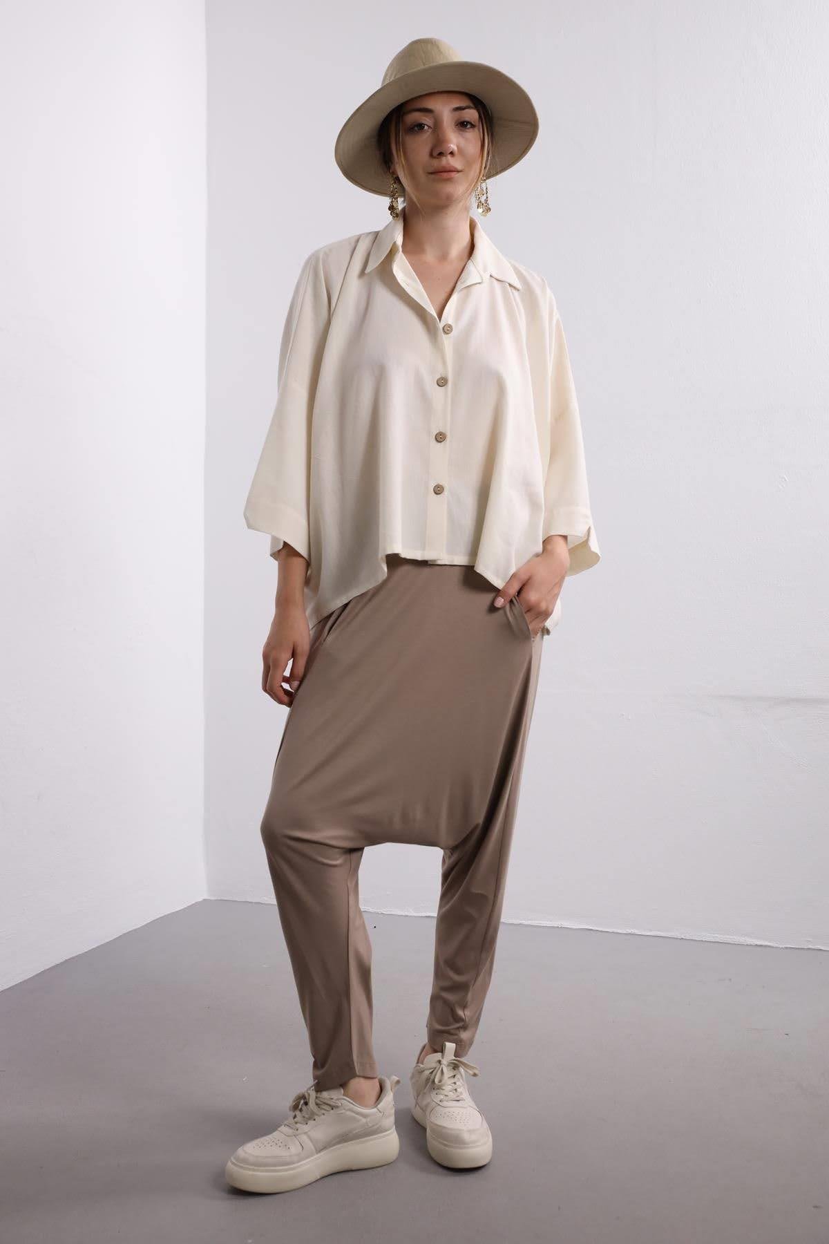  Vizon Rengi Düşük Ağlı Penye Şalvar