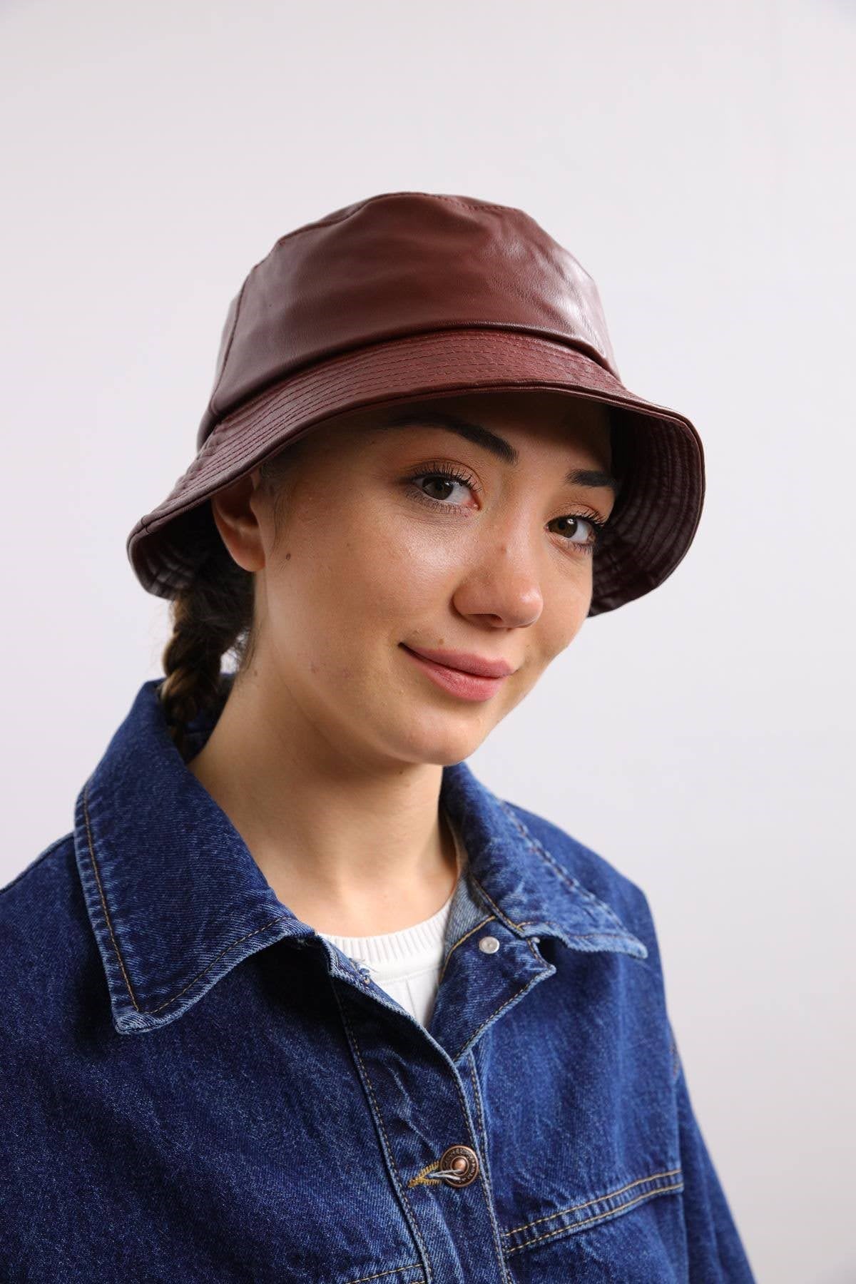 Acı Kahve Deri Bucket Şapka - Şaman Butik Acı Kahve Deri Bucket Şapka