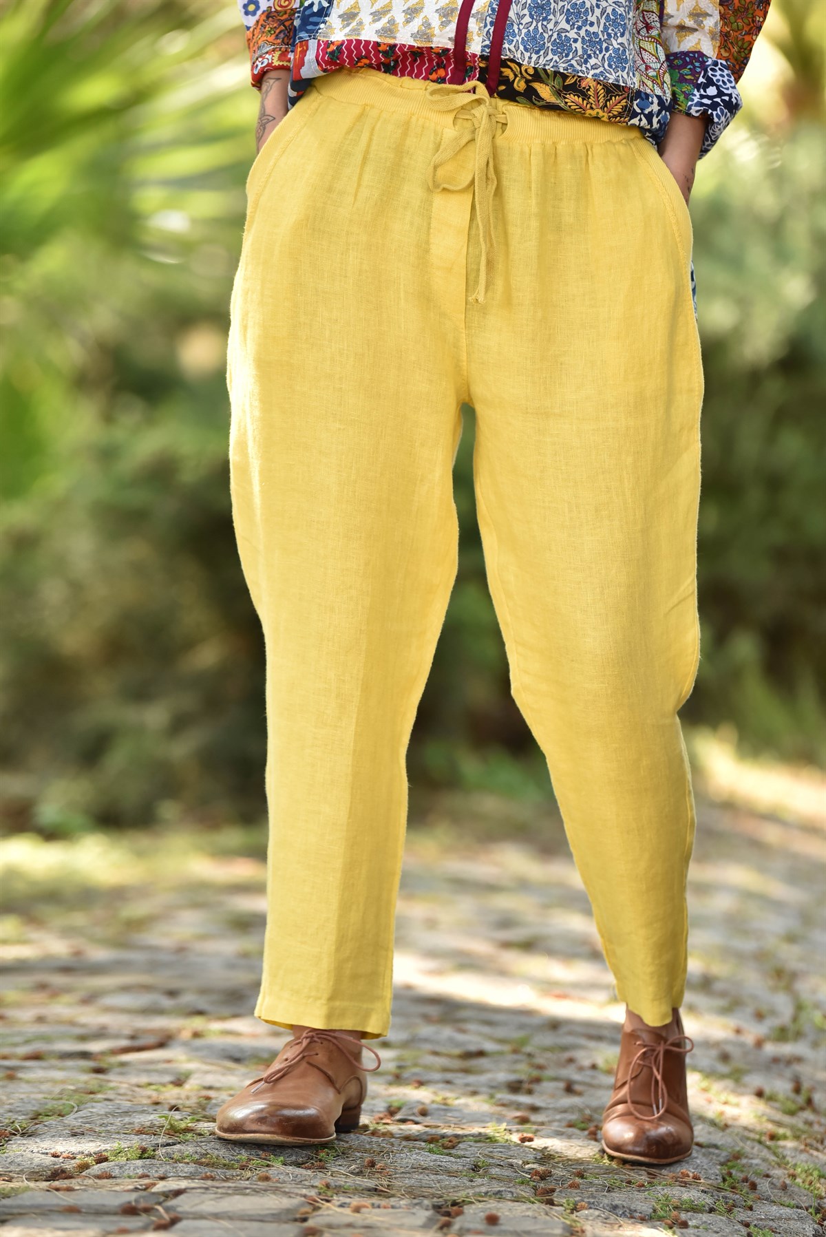 Sarı Keten Pantolon - Şaman Butik - Bohem Giyim ve Aksesuar | Kadın & Erkek
