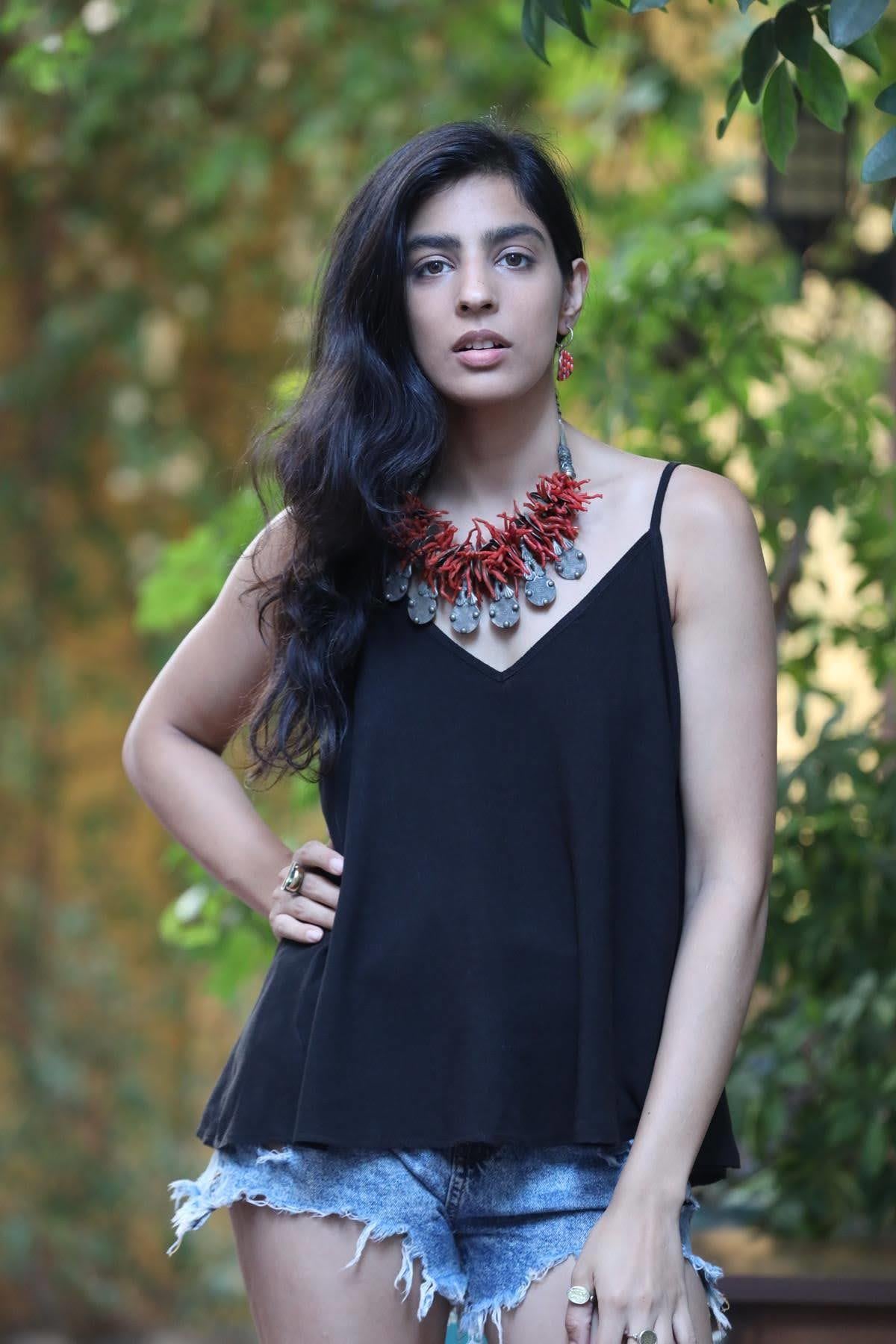 Black Adjustable Strap Linen Dress