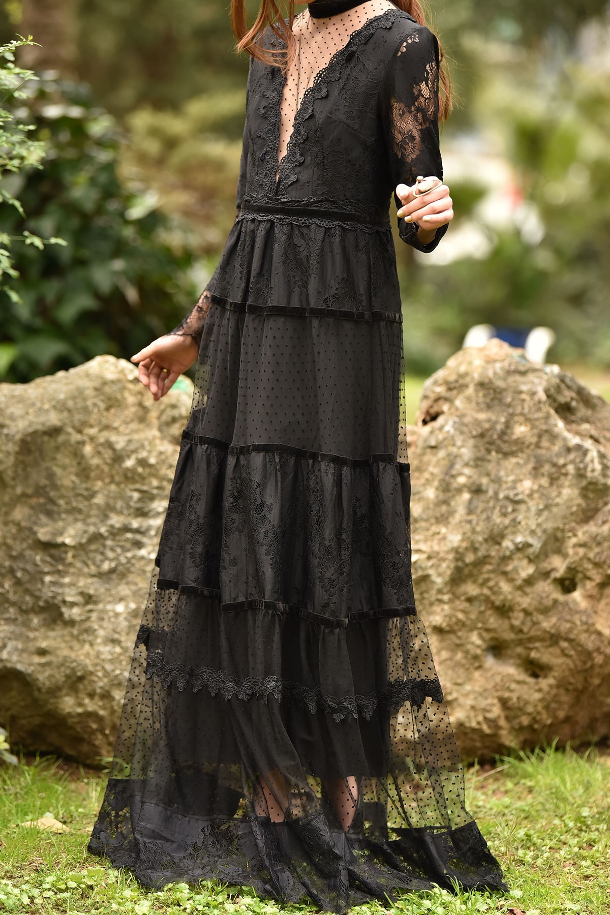 Siyah Kat Kat Dantelli Şık Elbise - Şaman Butik - Bohem Giyim ve Aksesuar |  Kadın & Erkek