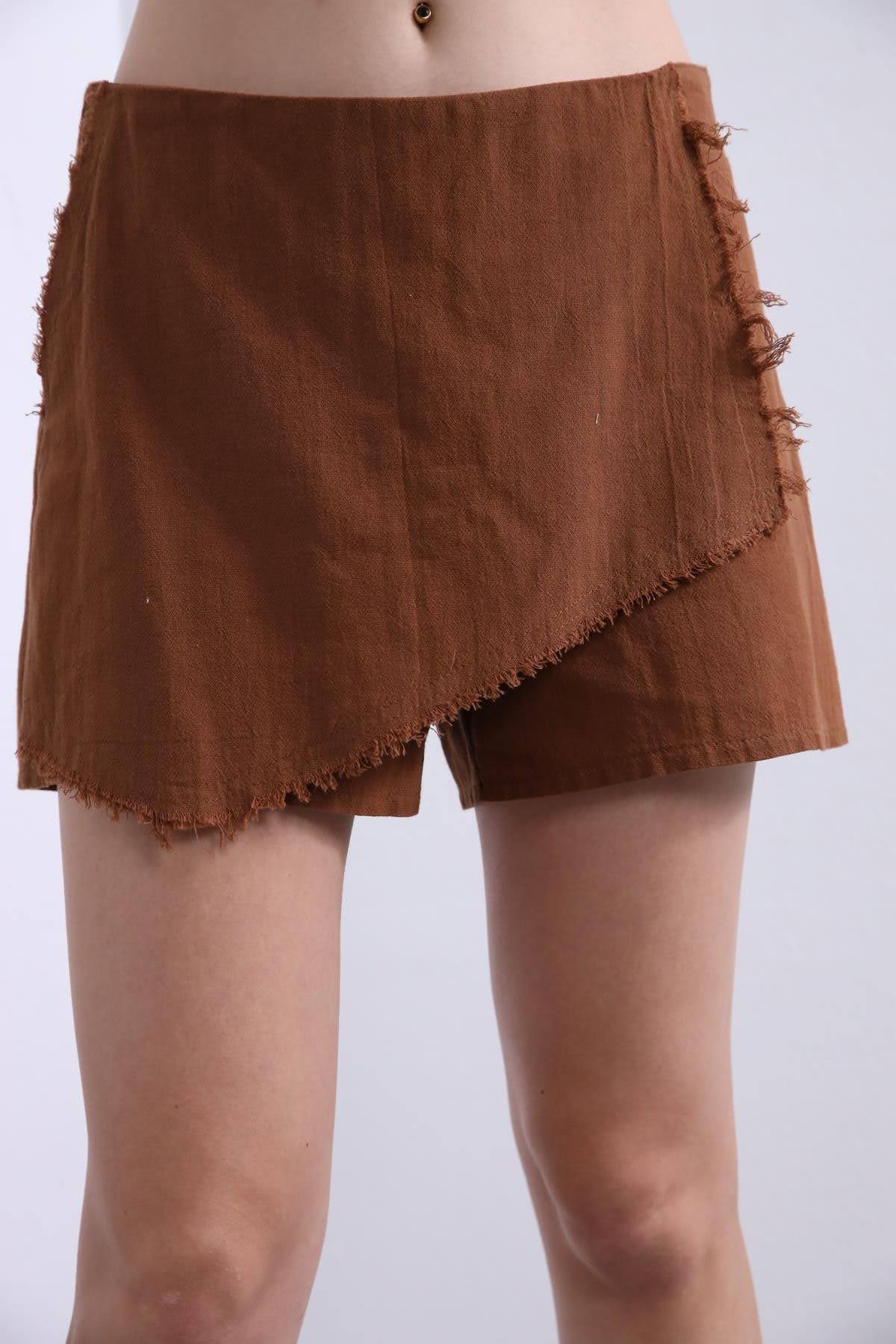 Kahverengi Kapaklı Saçaklı Şort