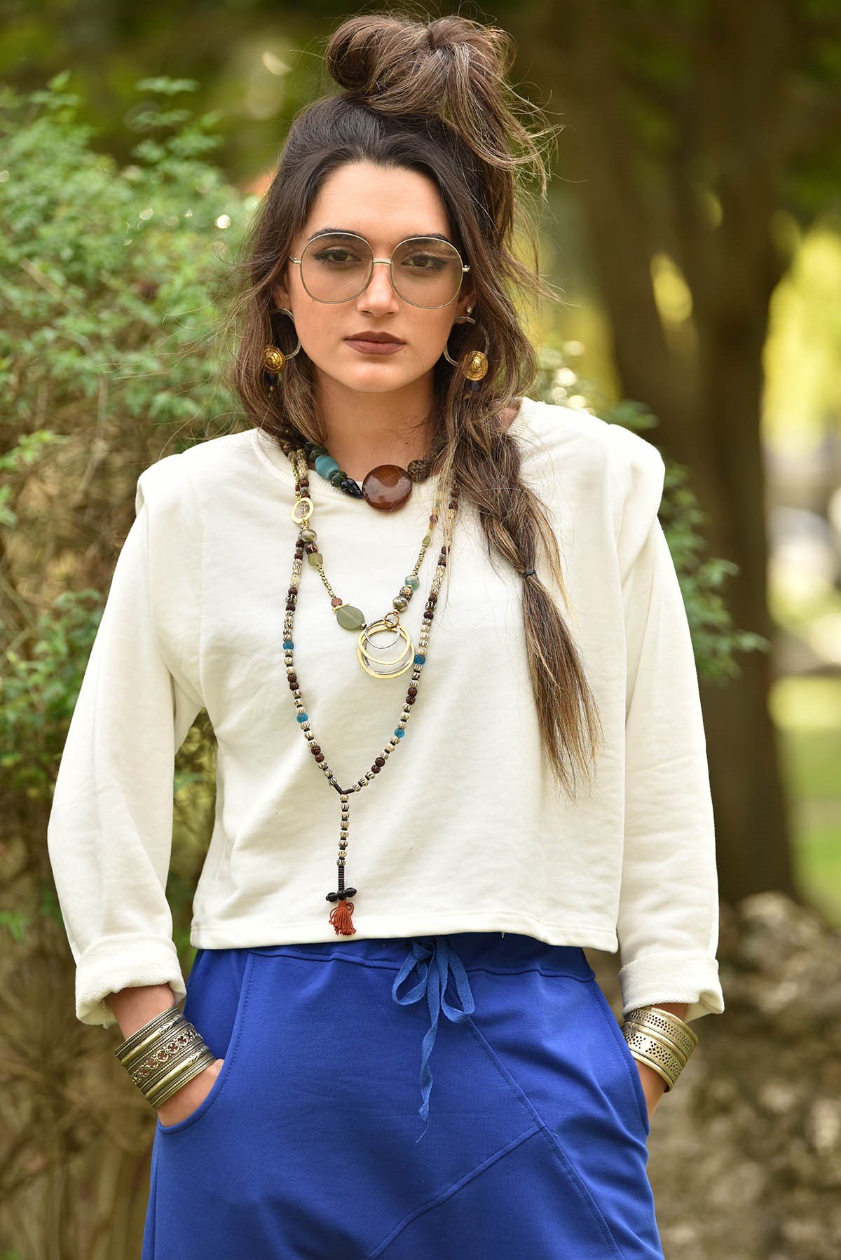  Beyaz Vatkalı Uzun Kol Sweat