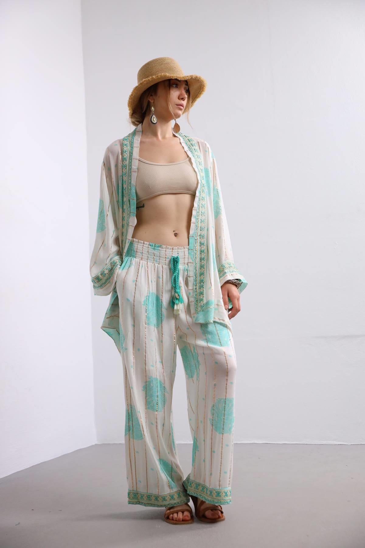 Mint Yeşili İşlemeli Bohem Takım - Şaman Butik Mint Yeşili İşlemeli Bohem Takım