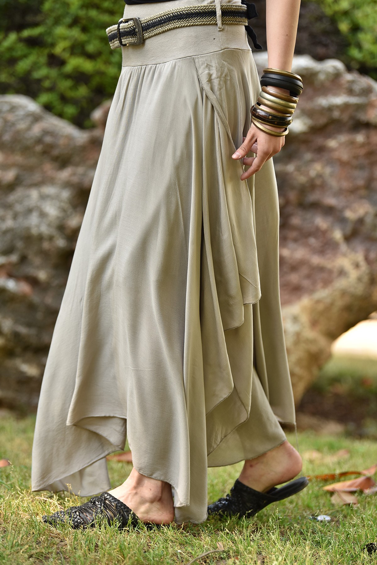 Stone Long Asymmetrical Skirt - Şaman Butik | Boho Fashion