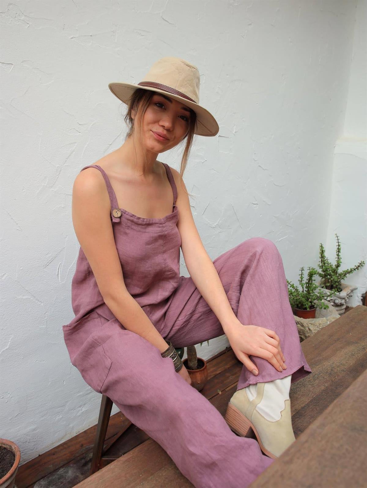 Mor Salaş Keten Tulum - Şaman Butik Mor Salaş Keten Tulum