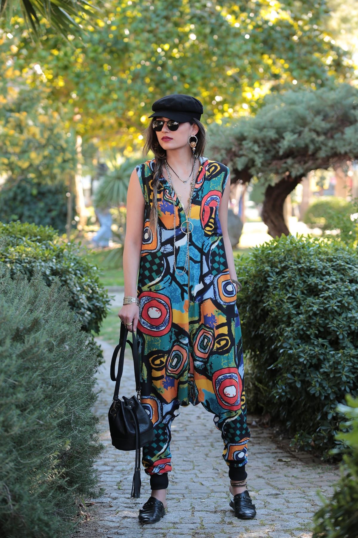 Colorful Sleeveless Jumpsuit with Hood - Saman Butik | Shop Online