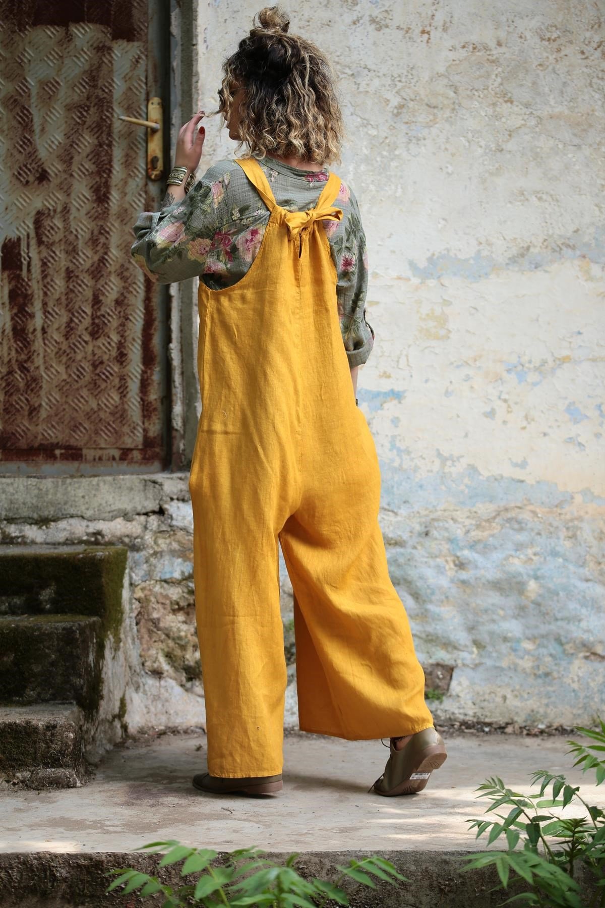 Sarı Rahat Kesim Keten Tulum - Şaman Butik - Bohem Giyim ve Aksesuar |  Kadın & Erkek