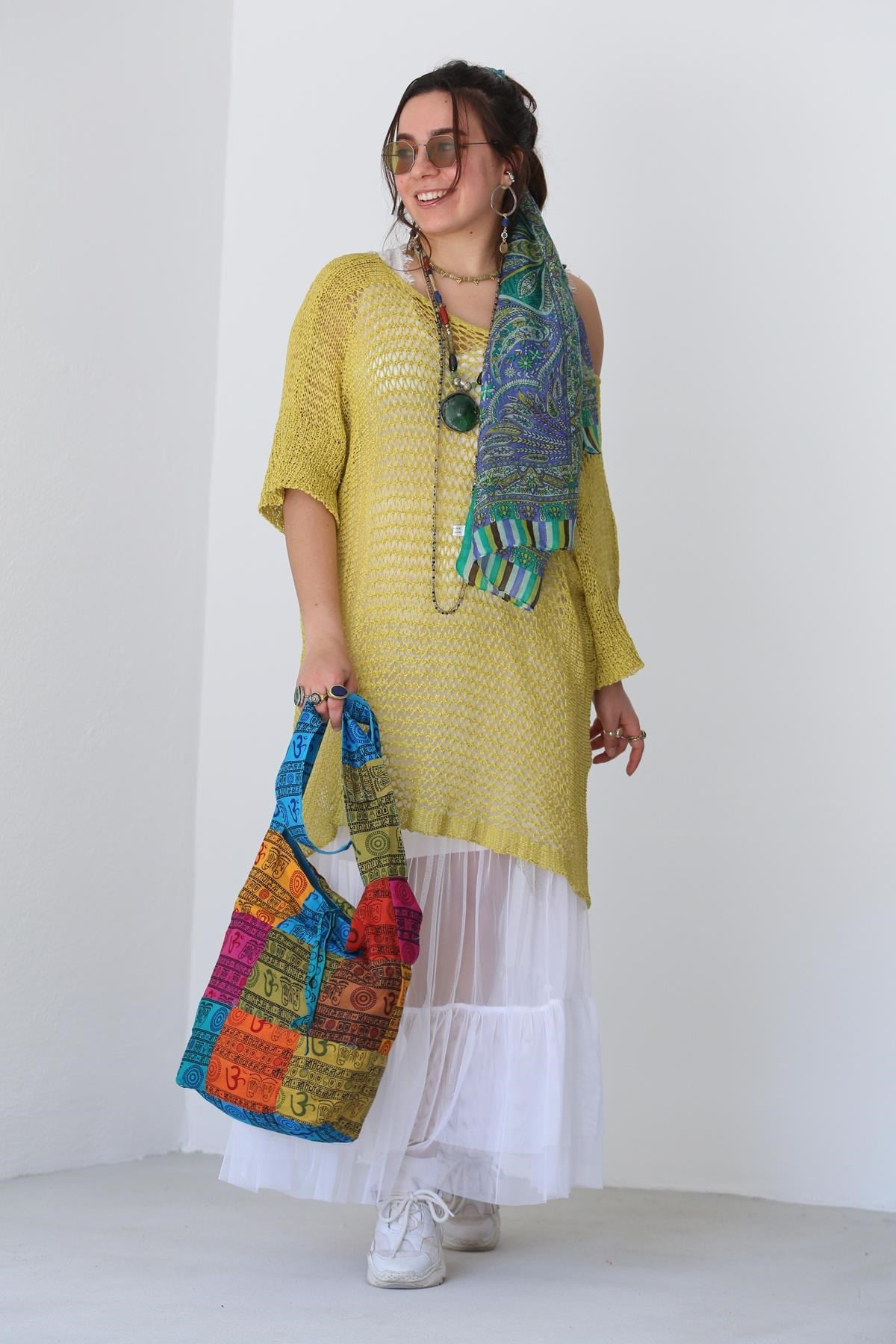 Sarı Delikli Merserize Tunik - Şaman Butik Sarı Delikli Merserize Tunik