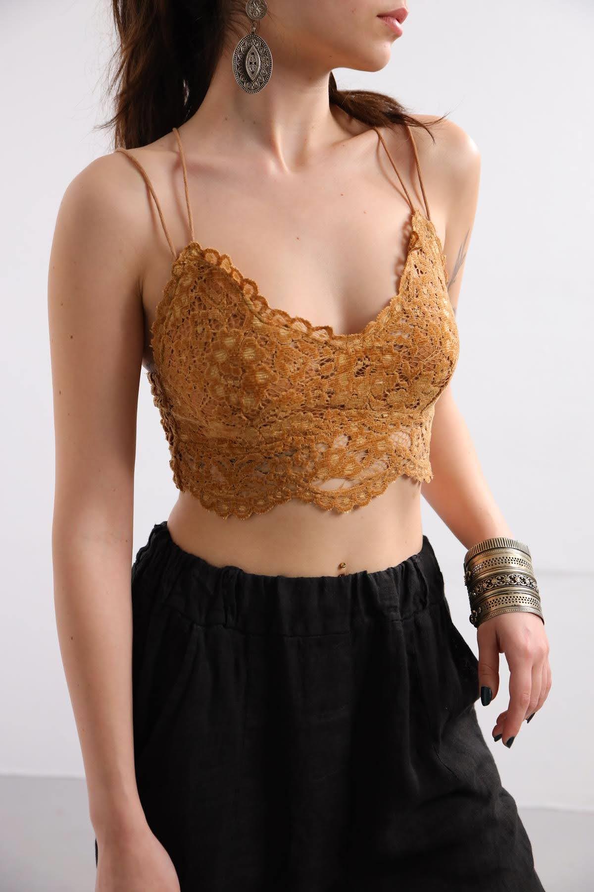 Camel Rengi Dantel Bralet - Şaman Butik Camel Rengi Dantel Bralet