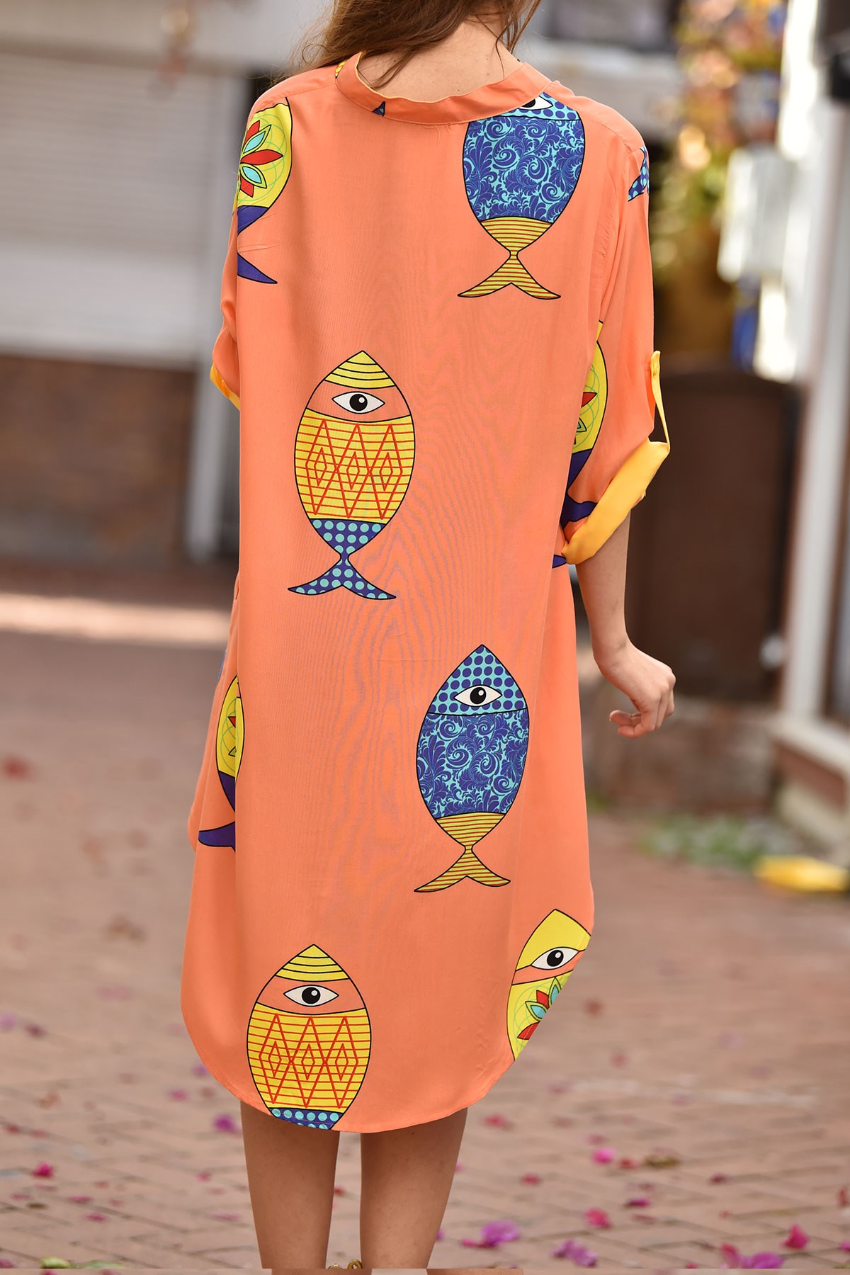 Yavruağzı Balıklı Gömlek Elbise - Şaman Butik - Bohem Giyim ve Aksesuar |  Kadın & Erkek