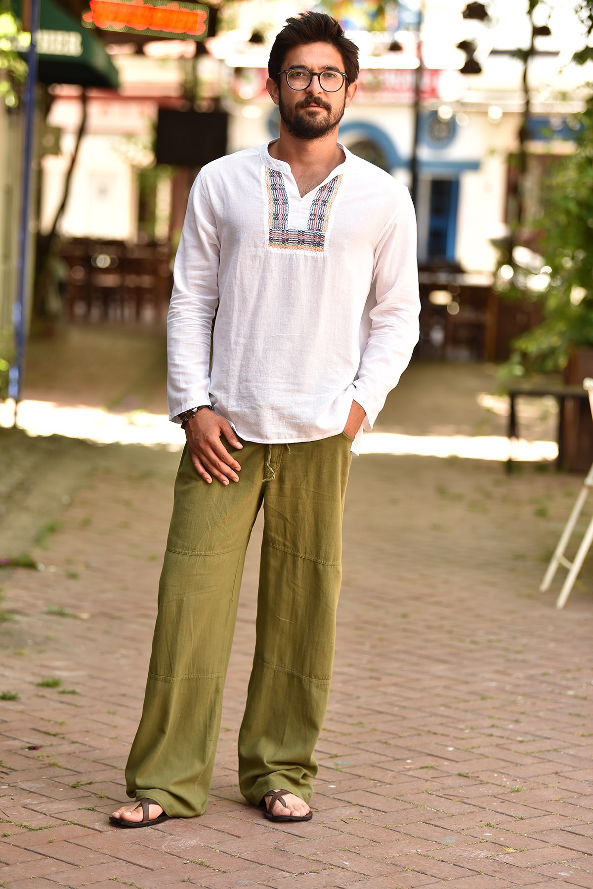 Green Nepali Casual Cut Men's Pants - Şaman Butik | Boho Fashion