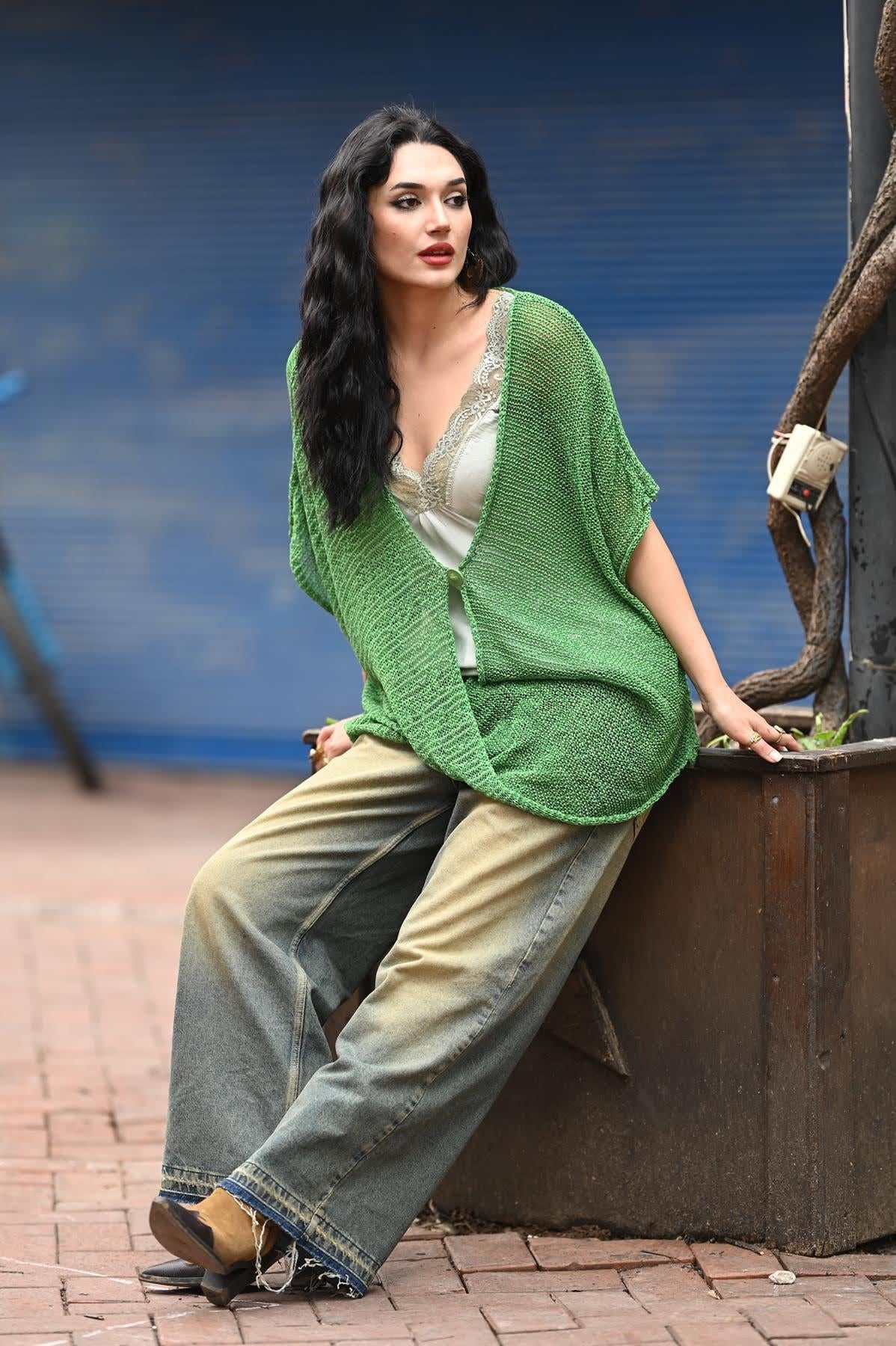 Green Single Button Mercerized Judith Tunic