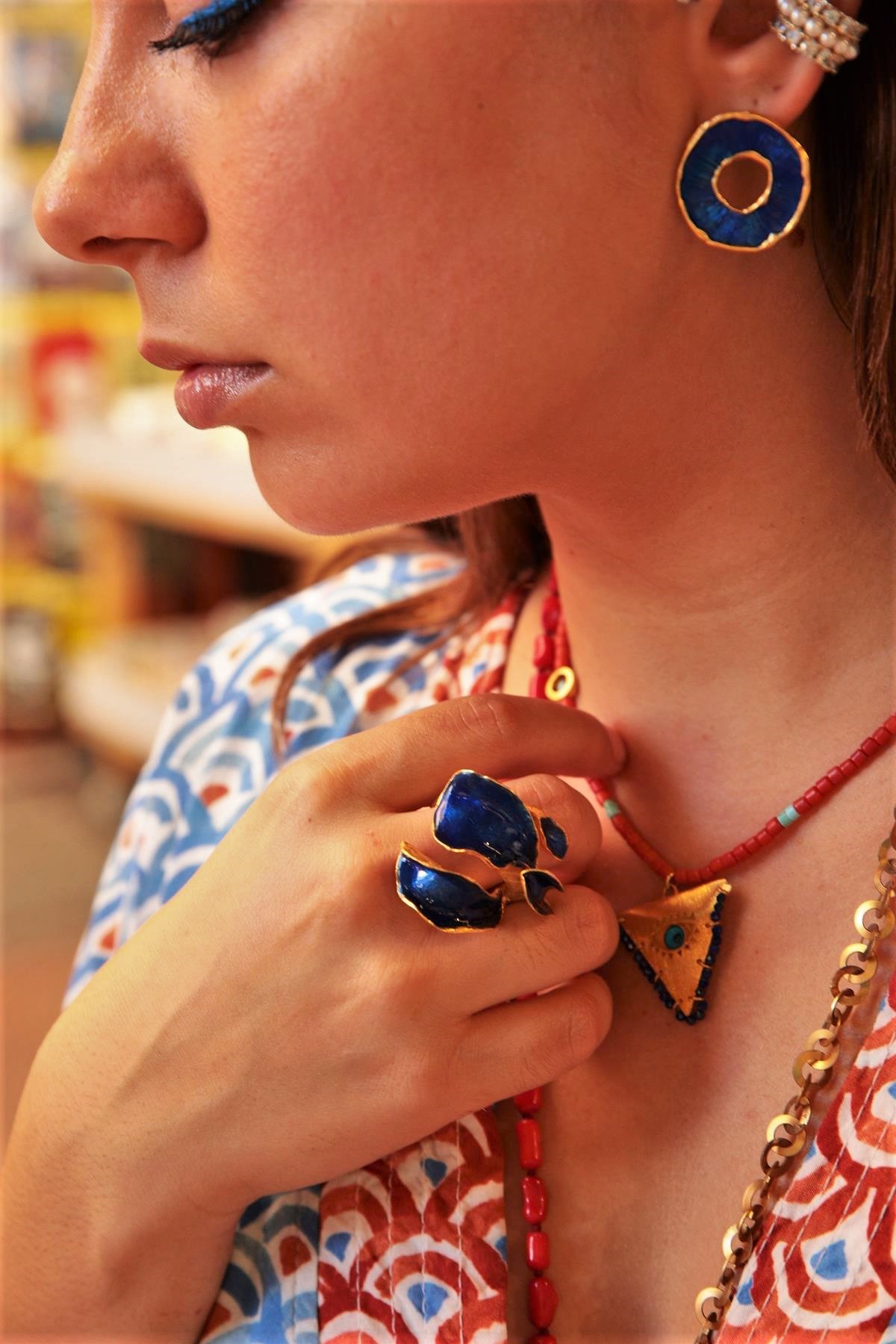 Dark Blue Enamel Wave Ring Saman Butik Shop Online
