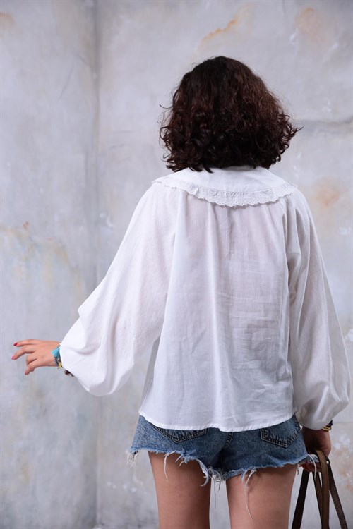 Beyaz Bebe Yaka Balon Kol Gömlek - Şaman Butik - Bohem Giyim ve Aksesuar |  Kadın & Erkek
